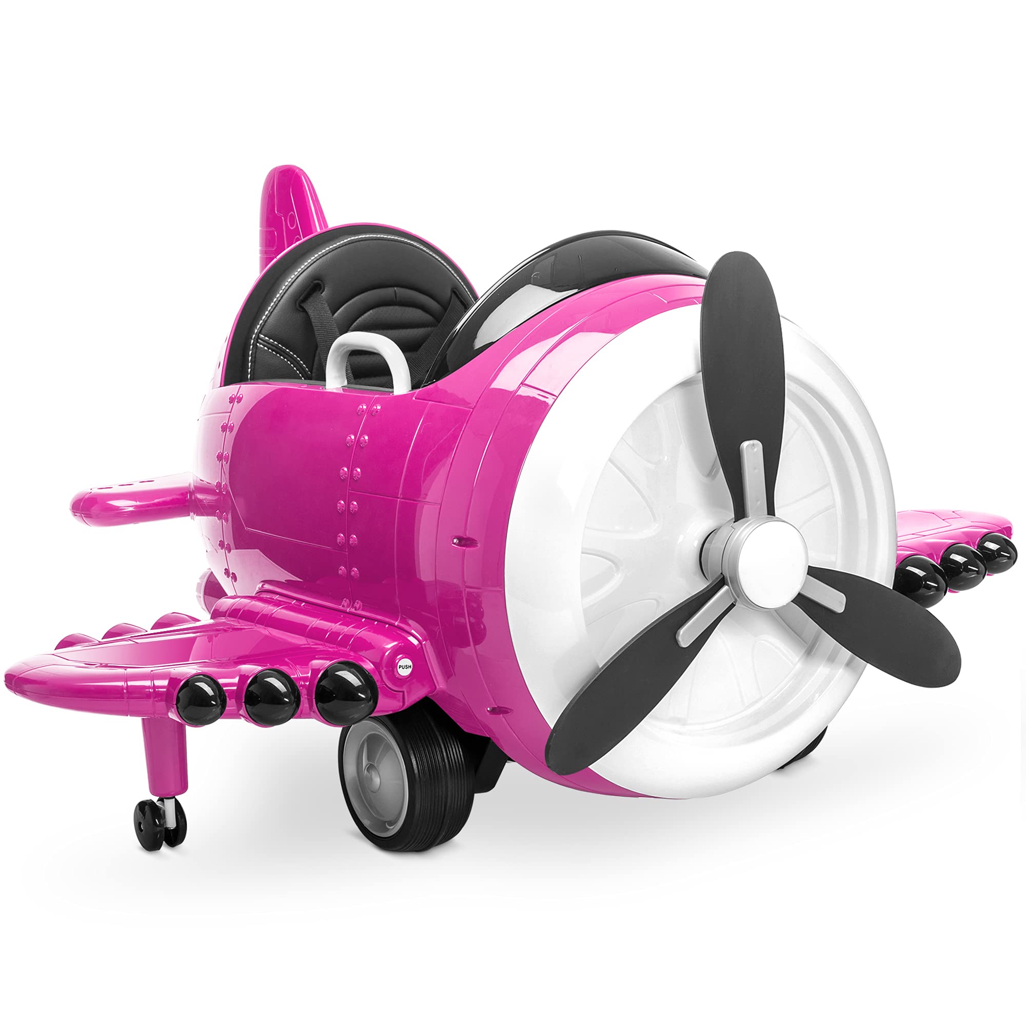 Kidzone 12V Kids Electric Ride On Airplane Toy with 360 Spin, 3 Speed Modes & Remote Control - Pink | USB Music, Sound Effects, EVA Tires, DIY Alphabet Stickers | ASTM-Certified Safe for Ages 3-6 | Perfect for Indoor Play, Birthday Gifts & Outdoor Backyard Fun