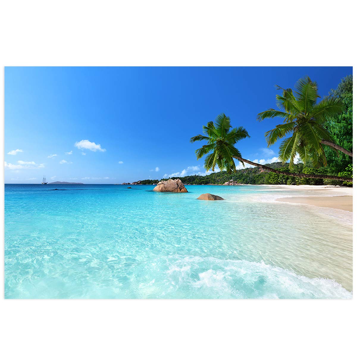 Indian Coconut Palm Trees Summer Holiday Ocean Beach Scenery Aquarium Background Sticker - PVC Adhesive Terrarium Decor, Easy to Apply 18.4