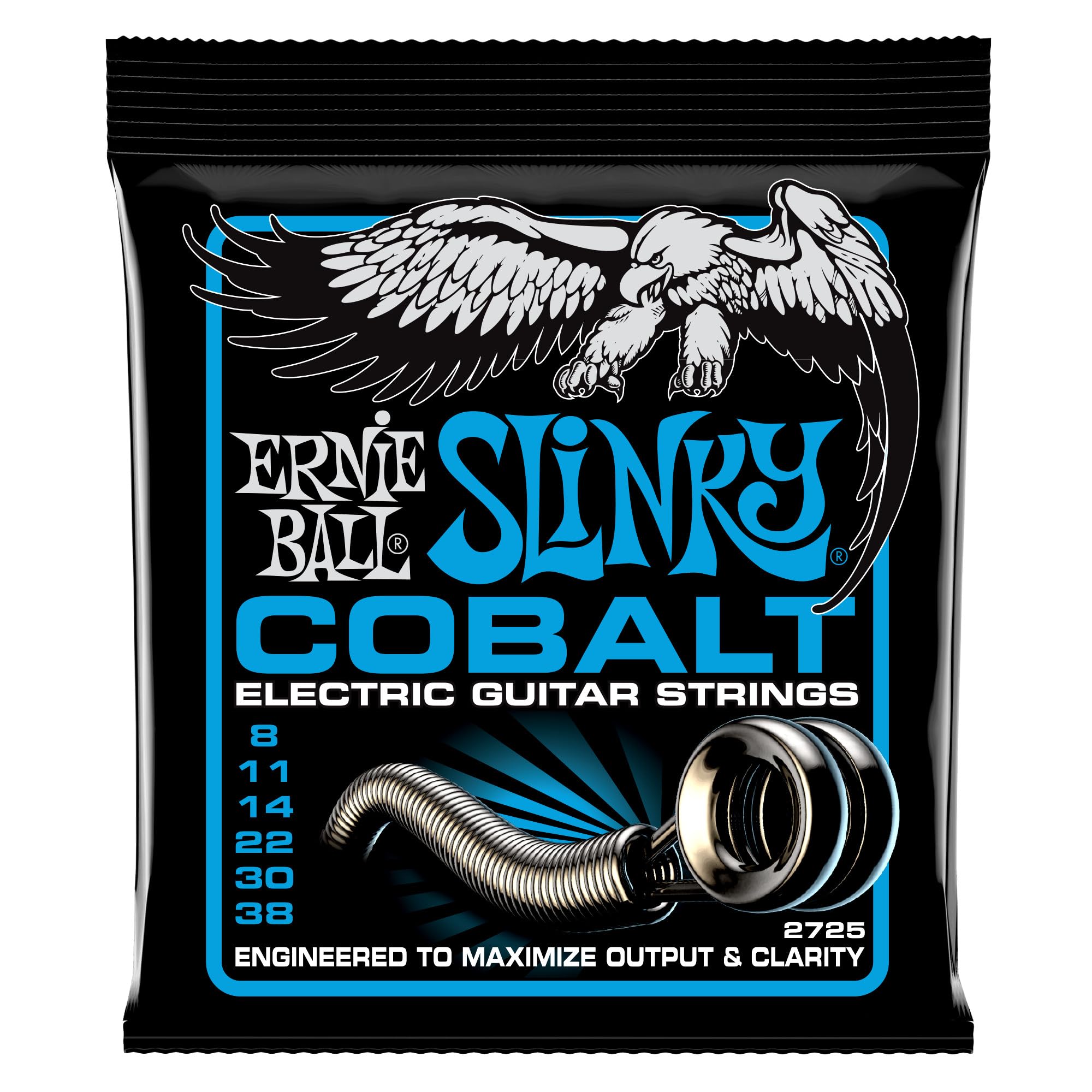 Ernie Ball Extra Slinky Cobalt Electric Guitar Strings 8-38 Gauge (P02725) - Perfect for Rock, Blues & Metal Guitarists - Studio & Stage Performance