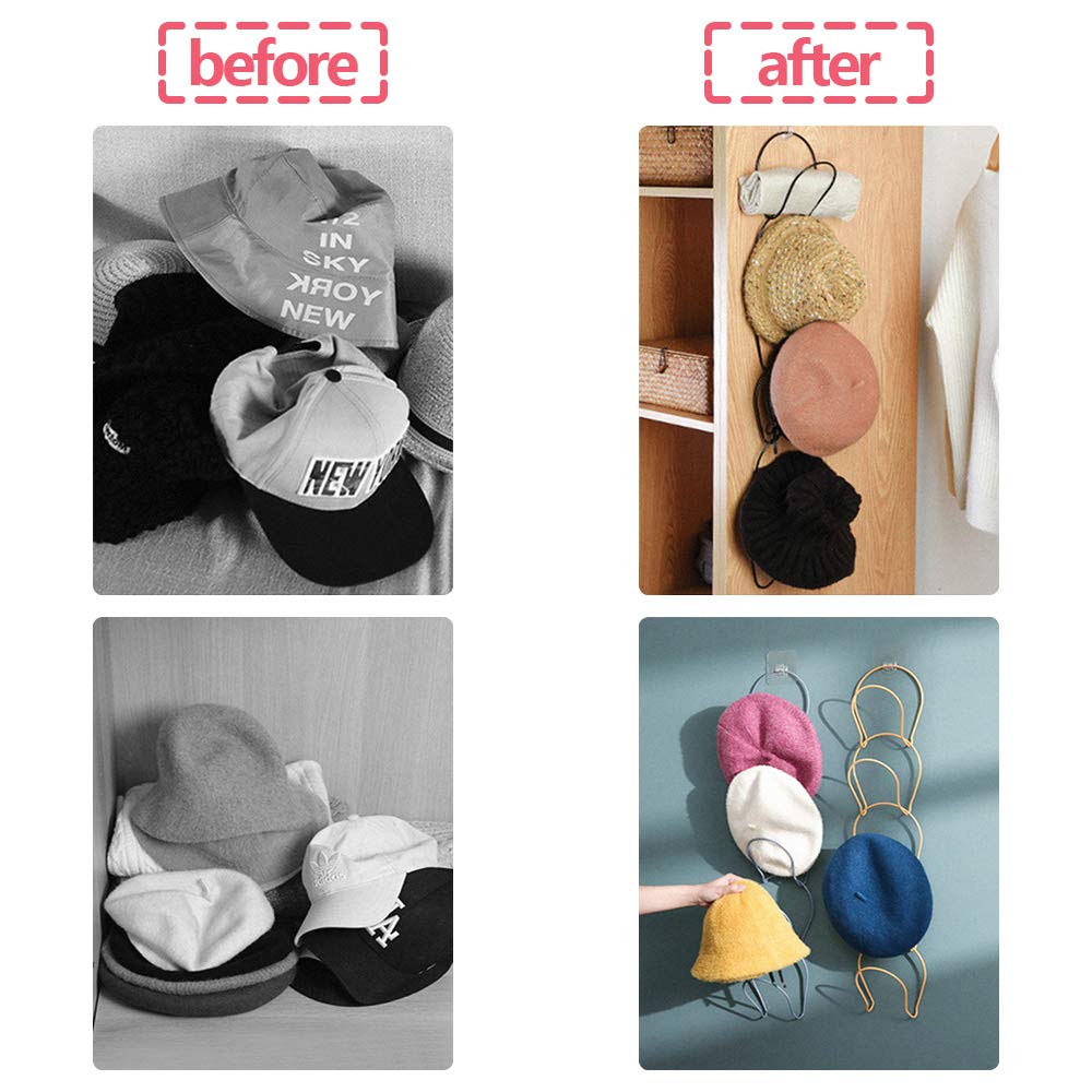 15-Piece Hanging Hat Organizer & Cap Rack - Wall Mounted Baseball Cap Holder for Closet, Door, Kitchen, Bathroom - Perfect for Storing Hats, Scarves, Bags (Black, Blue, Yellow) - Ideal for Home, Dorm, Office Organization & Space Saving