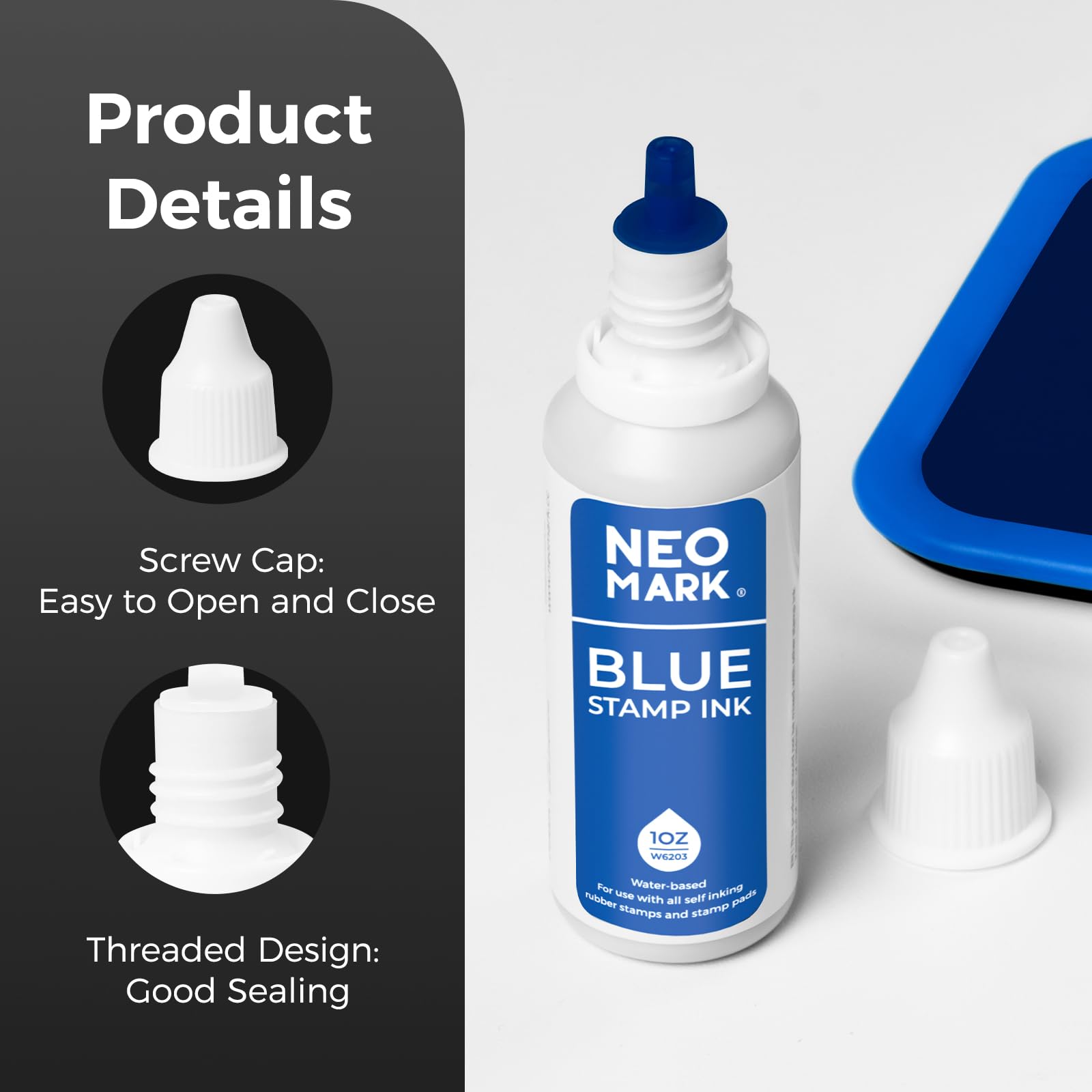 Premium Quick-Drying Stamp Ink - AP-Certified Non-Toxic Refill Ink for Self-Inking Stamps, Date Stamps & Stamp Pads (1oz, Blue) - Ideal for Office, School & Craft Projects