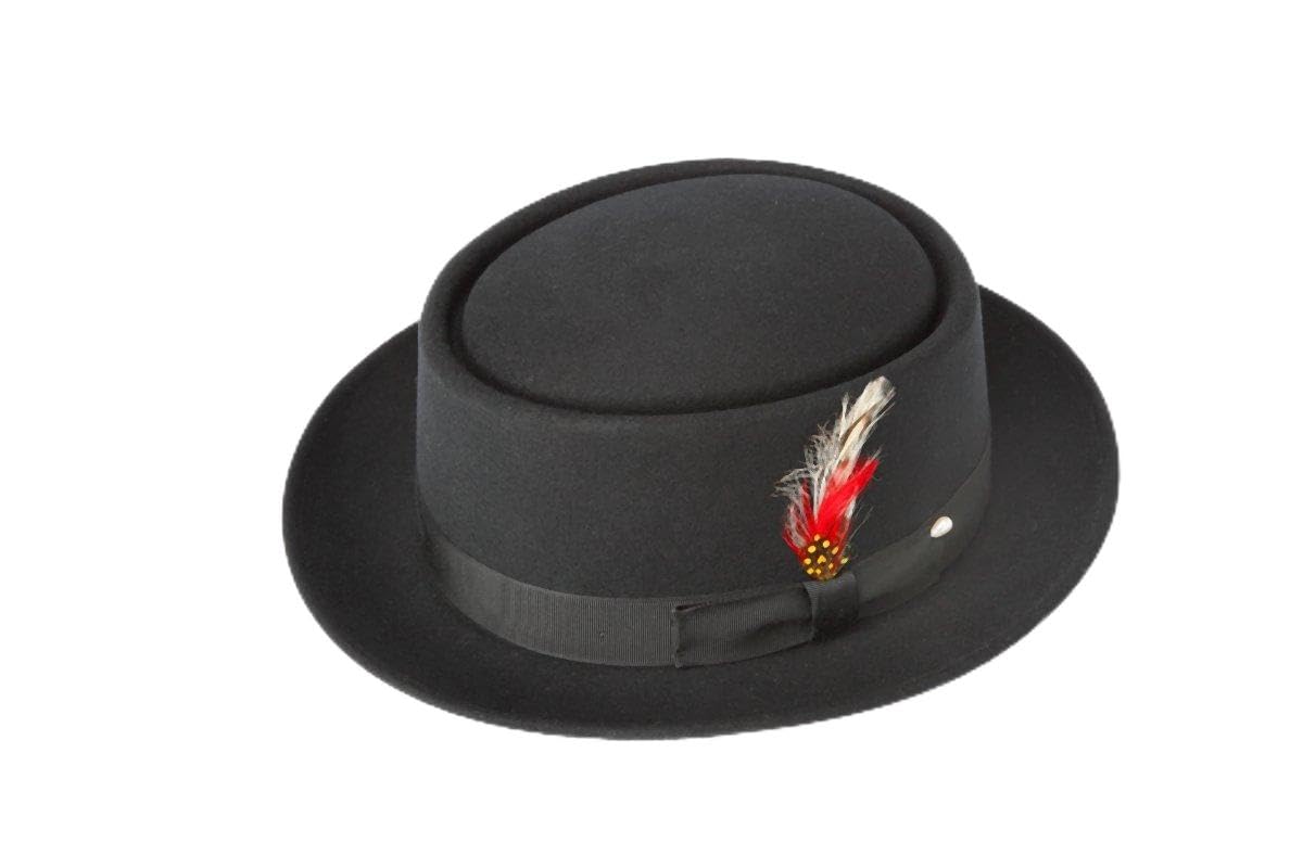 New Men's 100% Wool Black Pork Pie Hat - Classic Vintage Style for Jazz, Swing Dancing & Casual Outfits