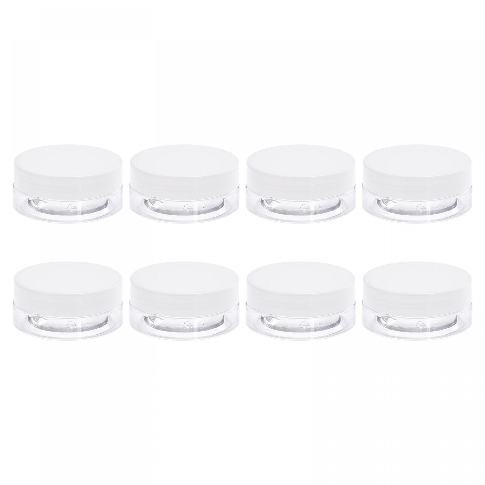 uxcell 2oz/50ml Clear Round Plastic Jars with White Screw Top Lids - 8-Piece Wide Mouth Empty Containers Set for Storage & Organization - Perfect for Crafts, DIY Projects, Spices, and Small Item Storage