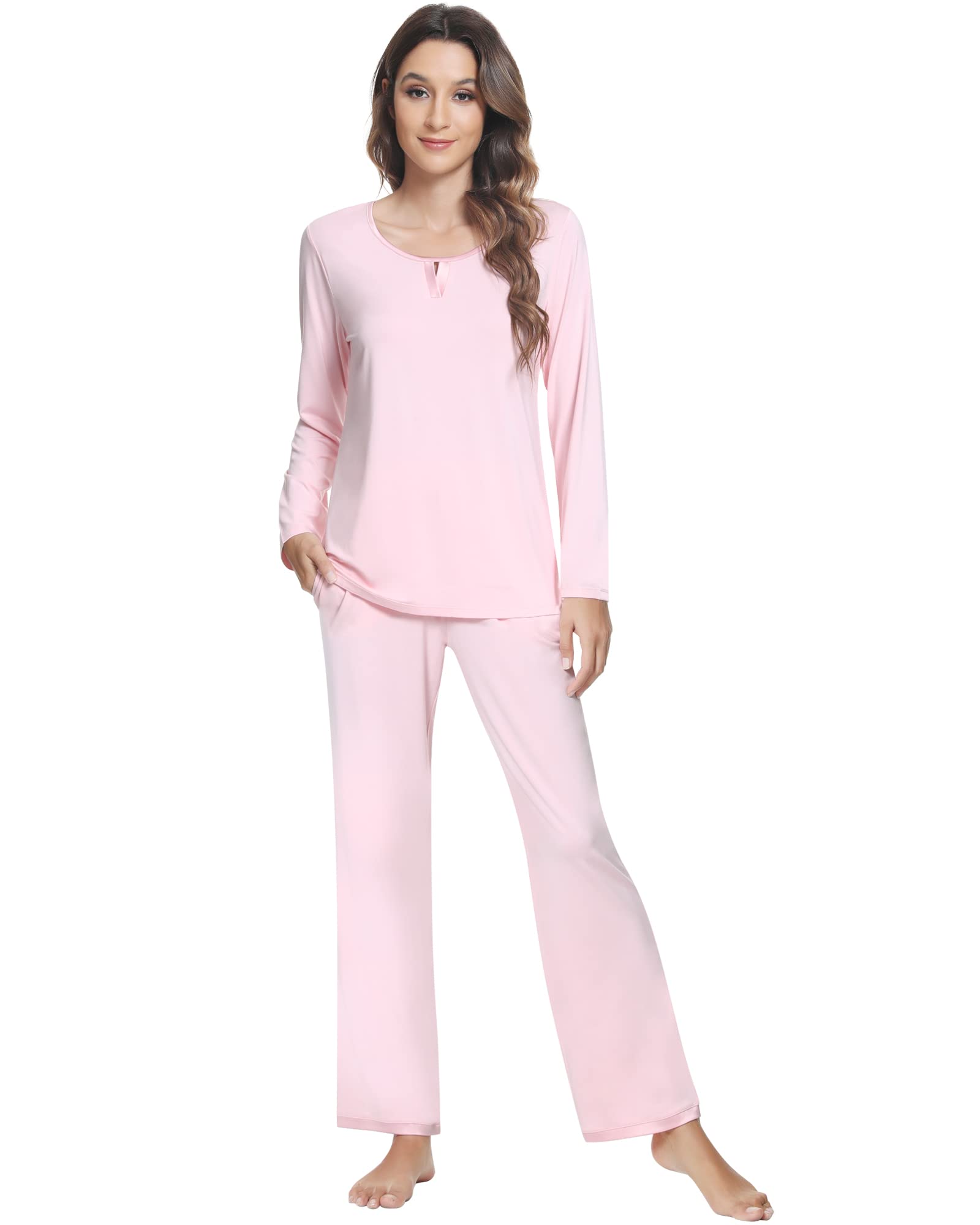 NACHILA Women's Bamboo Viscose Pajama Set - Soft Long Sleeve Sleepwear with Crew Neck & Pants | Comfortable Loungewear for Relaxing at Home or Sleeping