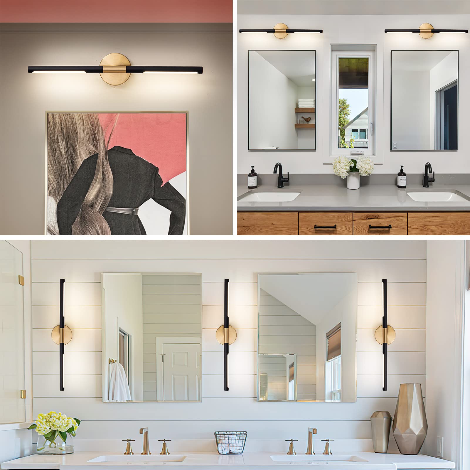 24 Inch Modern LED Vanity Light Bar - 18W 360° Rotatable Dimmable Bathroom Mirror Light Fixture (4000K, Black & Gold) - Perfect for Bathroom Makeovers, Vanity Lighting, and Modern Home Decor
