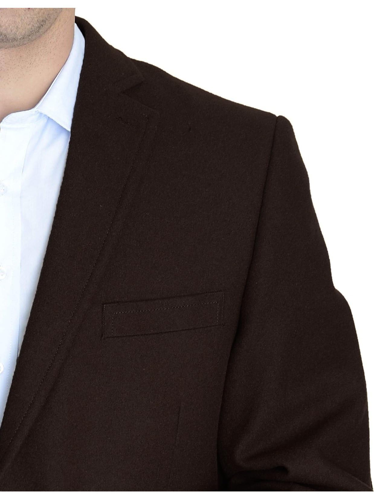 Premium Men's Wool Cashmere Blend Single Breasted Chocolate Brown 3/4 Length Top Coat - Warm Winter Overcoat for Business, Office & Formal Occasions