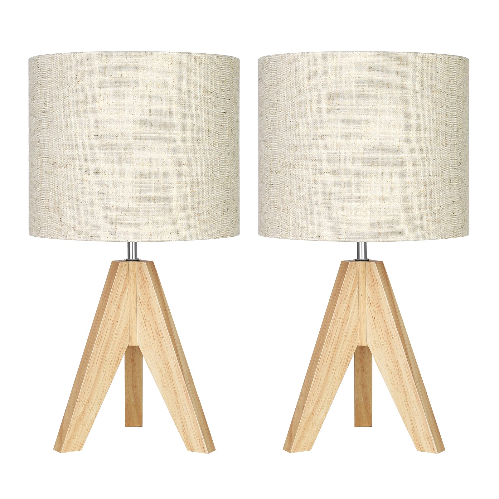 DEWENWILS Tripod Table Lamp with Linen Shade - 14.2 Inch Bedside Nightstand Lamp for Nursery, Bedroom, Kids Room - 2 Pack Set - Perfect for Reading, Study Desk & Cozy Home Decor