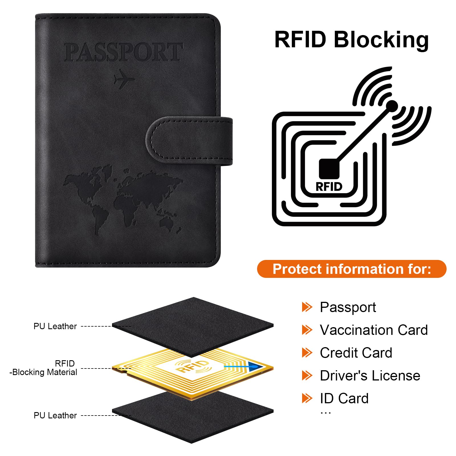 Eoehro Travel Passport Holder for Women & Men - Black | Secure & Stylish for Airports & Trips