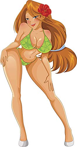 Anime Beach Babe Cartoon Magnetic Vinyl Bumper Sticker - 4 Inch Tall Sexy Big Boob Girl Magnet for Cars, Lockers & Fridges - Fun Japanese Anime Decor for Fans & Collectors