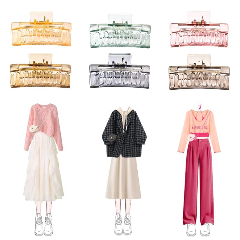 FAMEZA 6 PCS Non-Slip Banana Hair Claw Clips Set - Rectangular Strong Hold Hair Clips for Women & Girls with Thin or Thick Hair (6 Colors) - Perfect for Updos, Ponytails & Everyday Hairstyles