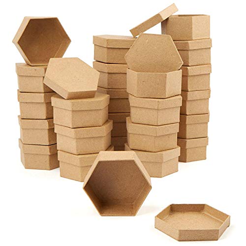 Hexagon Craft Paper Mache Boxes with Lids (24-Pack) for Gift Wrapping & Storage