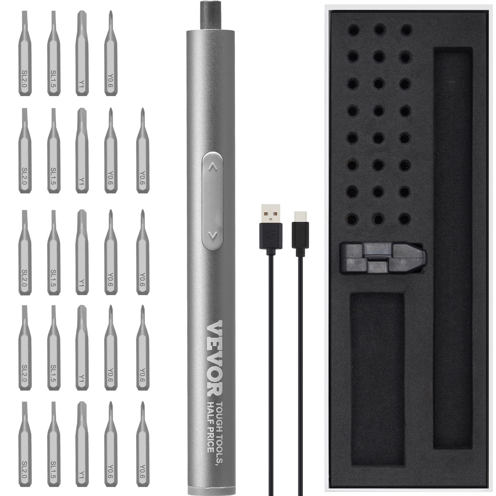 VEVOR Mini Electric Screwdriver Set - 27 in 1 Cordless Precision Screwdriver with 360° LED Light & 24 Magnetic Bits, Repair Tool for Phone, Laptop, Camera, Watch, Computer - Perfect for DIY Electronics Repair and Small Device Maintenance