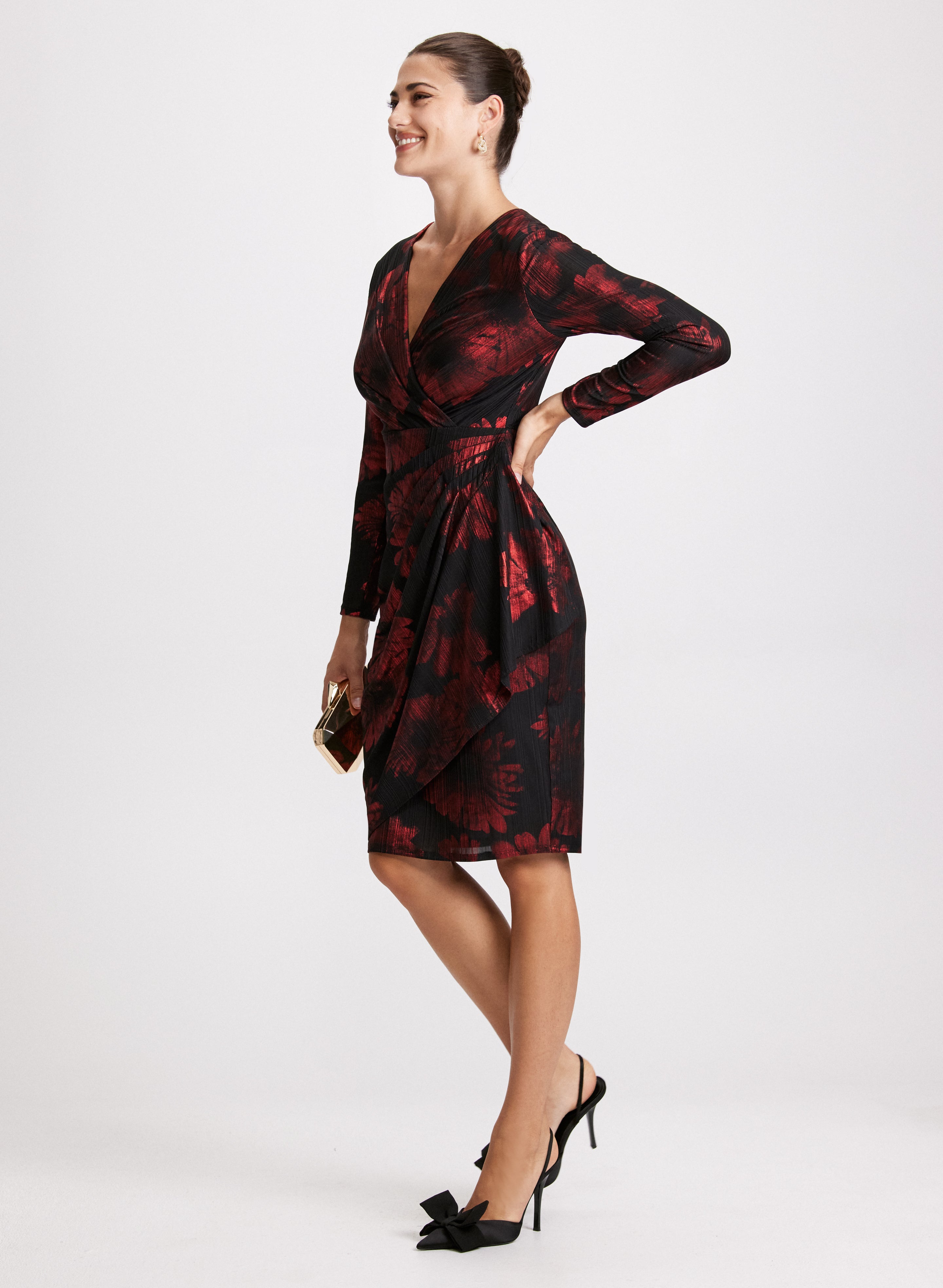 Elegant Floral Print Metallic Detail Dress for Women - Perfect for Weddings, Parties & Special Occasions