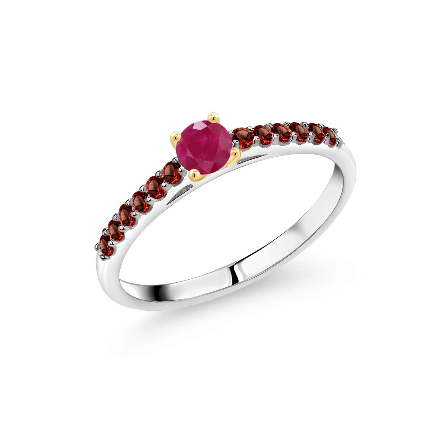 0.49 Ct Natural Red Ruby & Garnet Sterling Silver Ring with 10K Yellow Gold Prongs - Elegant Birthstone Jewelry for Women, Perfect Gift for Anniversary, Valentine's Day & Special Occasions