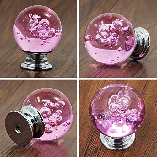 Elegant Pink Crystal Glass Ball Cabinet Knobs - Set of 12 for Kitchen, Wardrobe, Dresser & Drawer - Decorative Bubble-Shaped Handles for Home & Office Furniture Upgrade