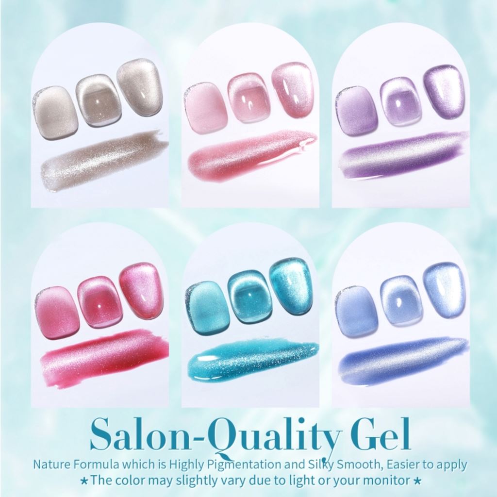 Sea Blue Cat Magnetic Gel Polish Set - 6 Vibrant Colors for Long-Lasting Nails | Perfect for Salon, Home Manicures & Nail Art Designs