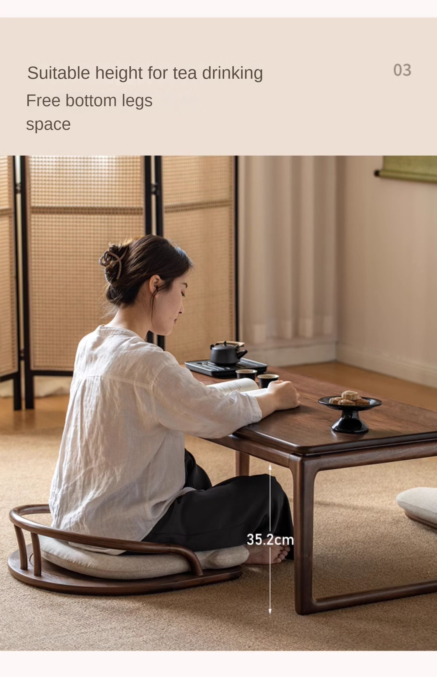 Premium Oak & Black Walnut Solid Wood Tatami Tea Table - Japanese Style Low Coffee Table for Living Room, Zen Meditation, and Tea Ceremony
