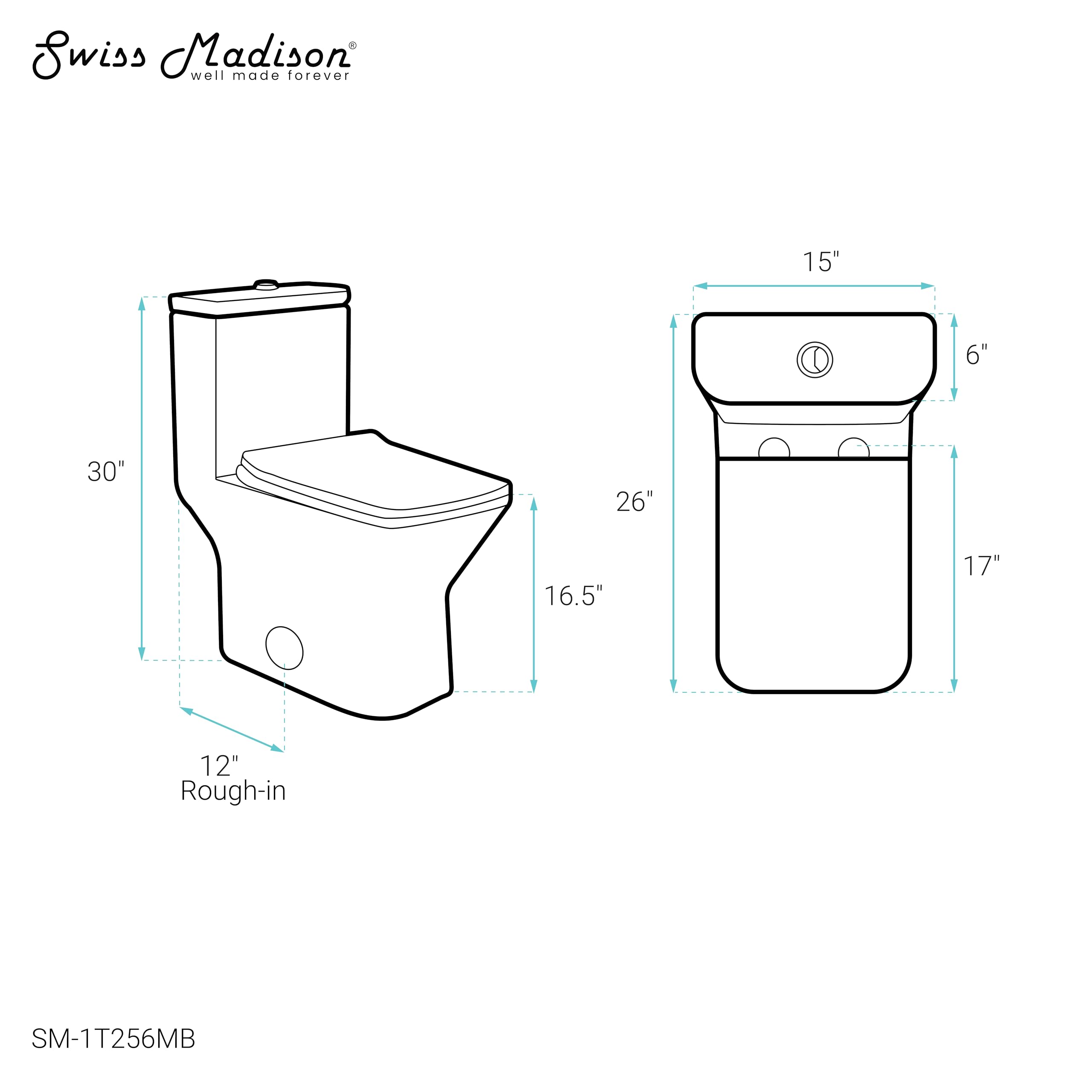 Swiss Madison SM-1T256 Carre Modern One-Piece Toilet - Square Dual Flush 1.1/1.6 GPF Water Efficient - Matte Black Bathroom Toilet for Contemporary Homes & Luxury Apartments