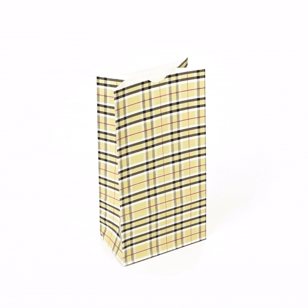 Premium Plaid Paper Bags 2 lb Capacity - 4.25 x 2.25 x 8.5 Inches - Pack of 100 | Eco-Friendly Gift Bags for Parties, Weddings & Retail Packaging