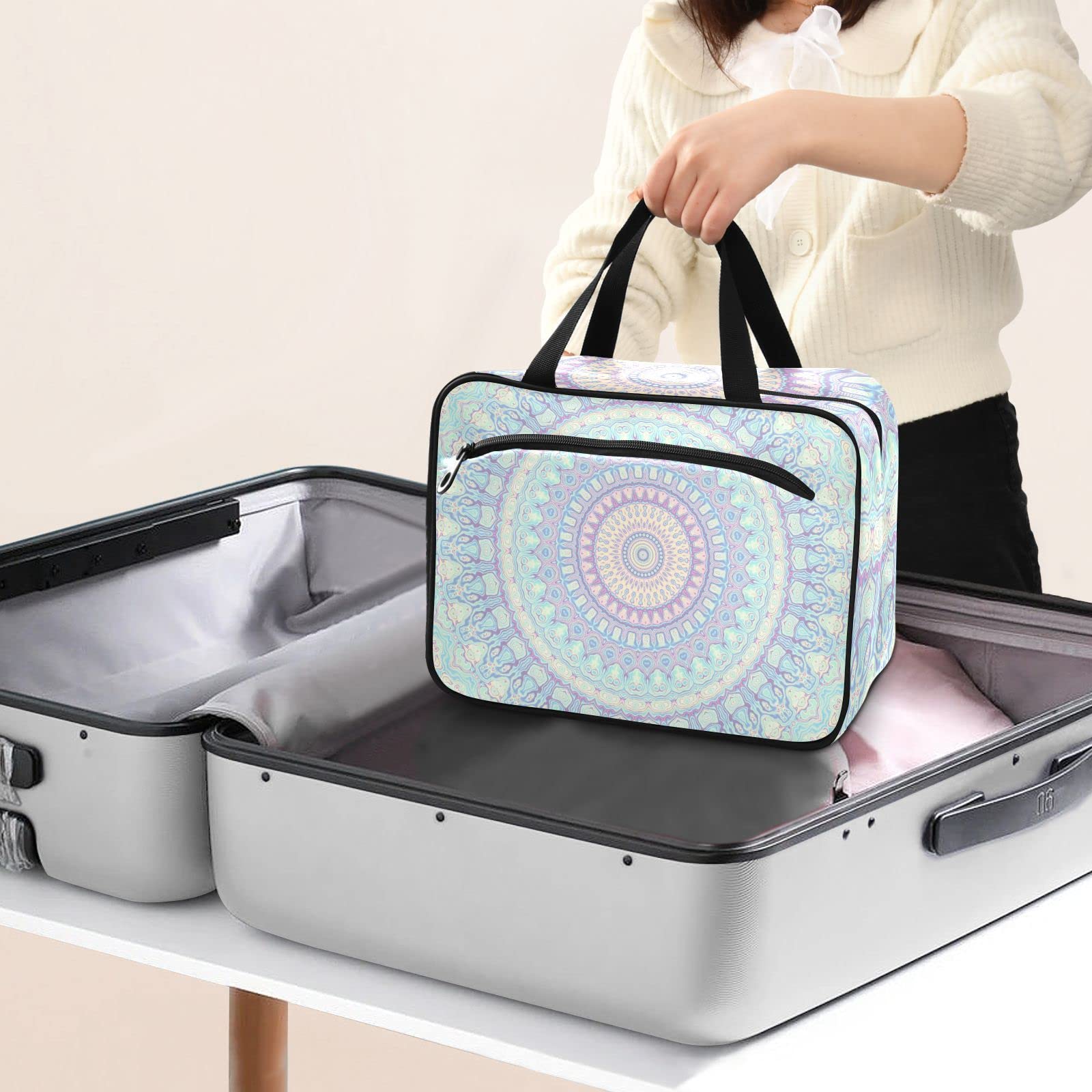 Large Travel Toiletry Bag for Women - Waterproof Hanging Cosmetic Organizer with Mandala Design | Perfect for Vacation, Gym, Camping & Business Trips