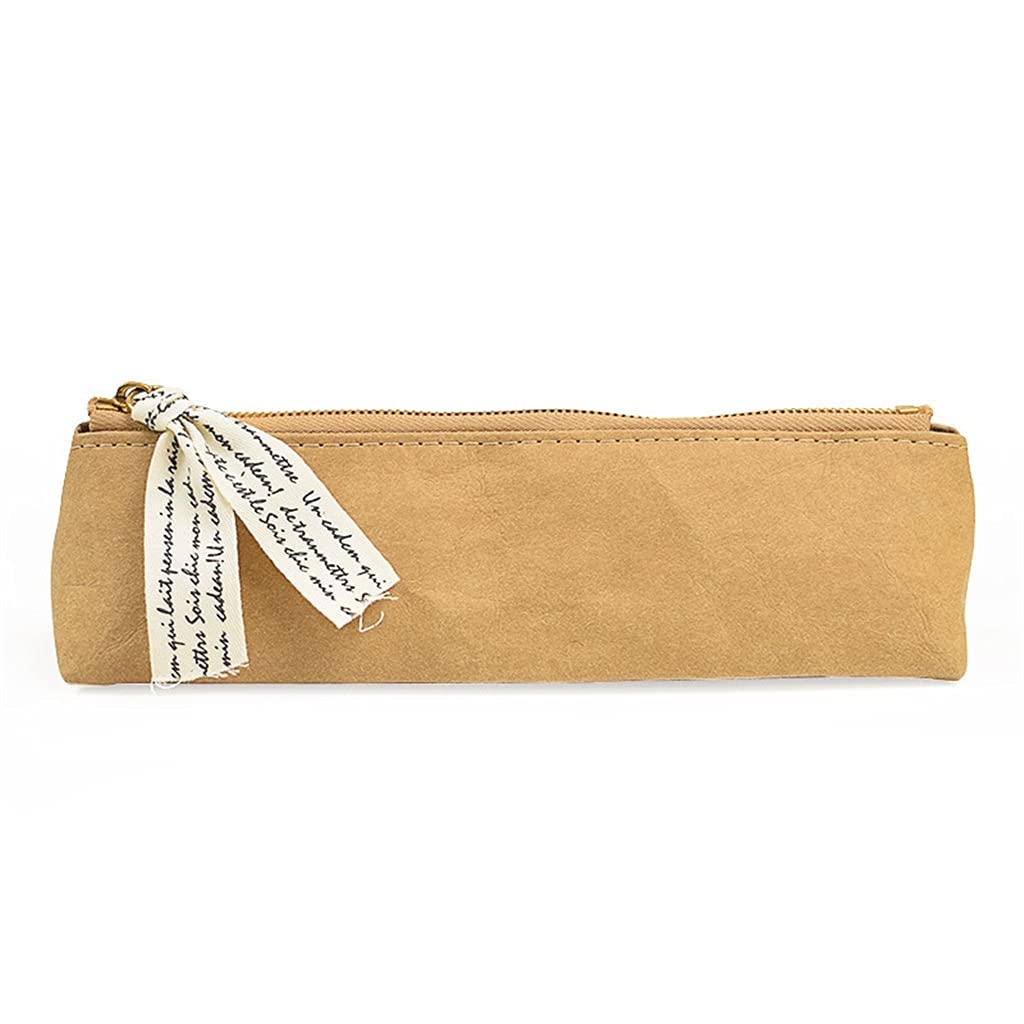 Vintage Washed Kraft Paper Pencil Case - Large Capacity Japanese Style Pen Holder for Students & Office Use - Retro Stationery Organizer (Color A, 8.1 Inch) - Perfect for School, Work & Art Supplies Storage