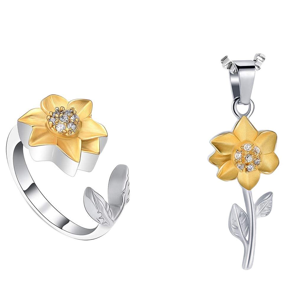 **Cremation Jewelry for Ashes - Memorial Urn Necklace, Ring & Bracelet Set - Daisy & Sunflower Design - Keepsake Funeral Jewelry for Loved Ones - Perfect for Remembrance & Special Occasions**