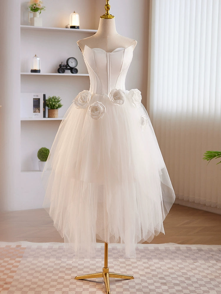 Elegant White Tulle and Satin Short Prom Dress for Homecoming - Perfect for School Dances, Parties & Special Occasions