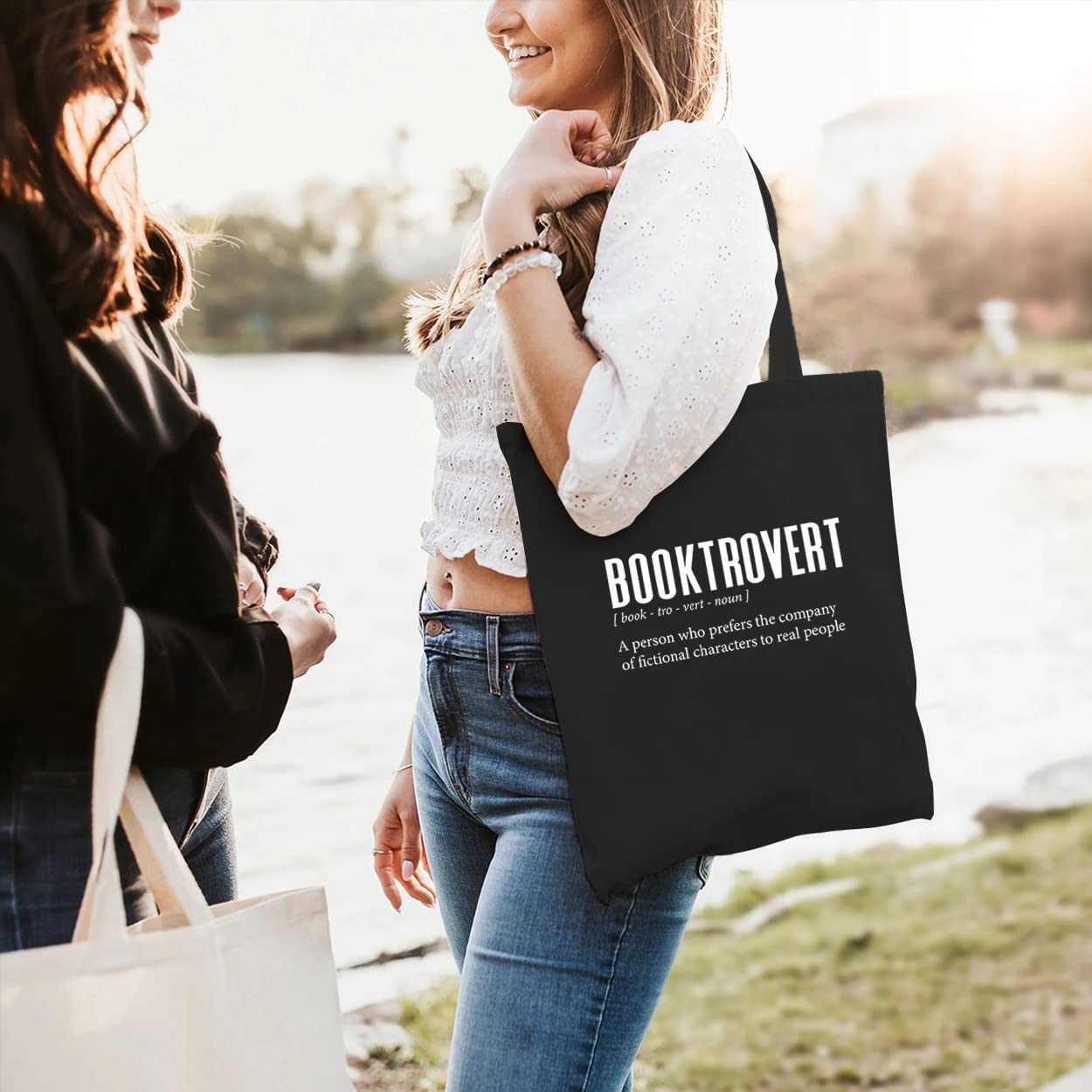 Bookrover Canvas Tote Bag for Women - Reusable Book Lover Shoulder Bag - Washable Grocery Shopping Bag - Perfect for Library, Beach, Work & Daily Use