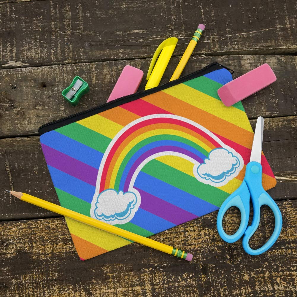 Double Rainbow with Clouds Pencil Case - Waterproof Zipper Pouch Organizer for Pens, Markers & Art Supplies - Perfect for School, Office & Travel Accessories Storage