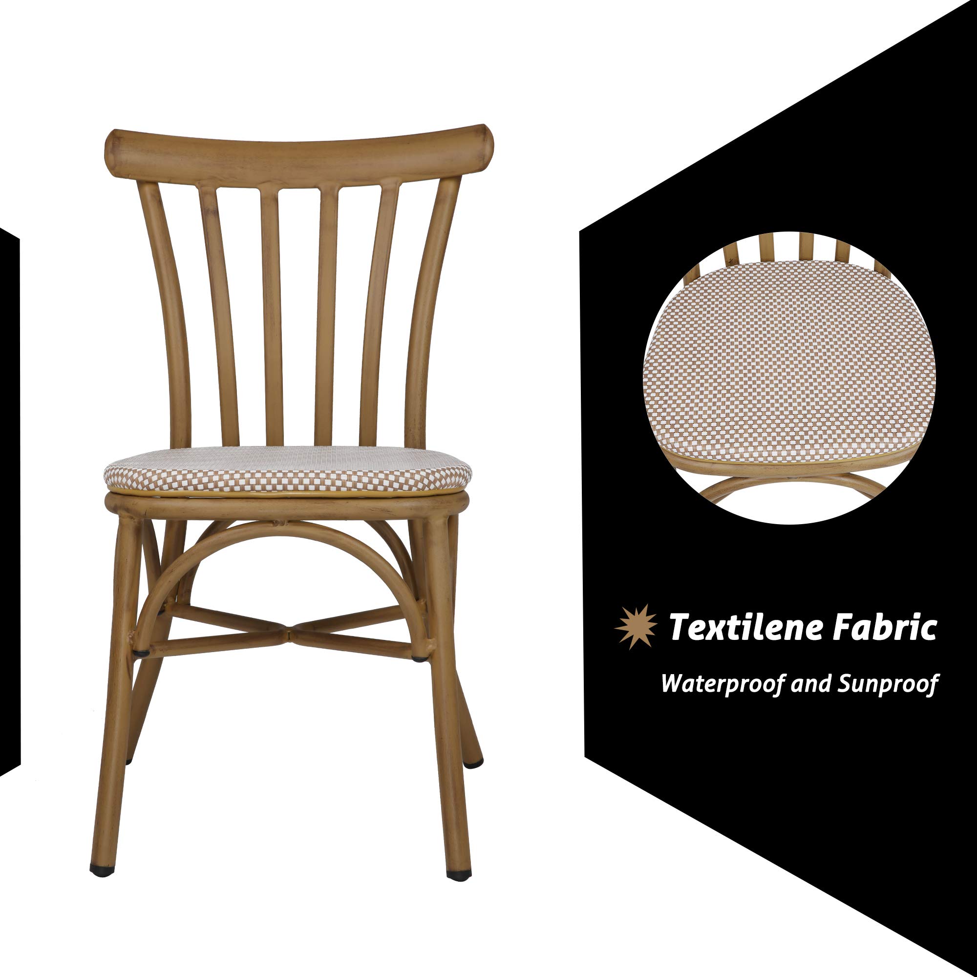 LUCKYERMORE Modern Armless Dining Chairs Set of 2 - White Lattice Fabric Upholstered Seats with Backrest, Aluminum Frame for Kitchen, Bistro & Cafe - Perfect for Small Spaces, Breakfast Nooks & Urban Dining Areas