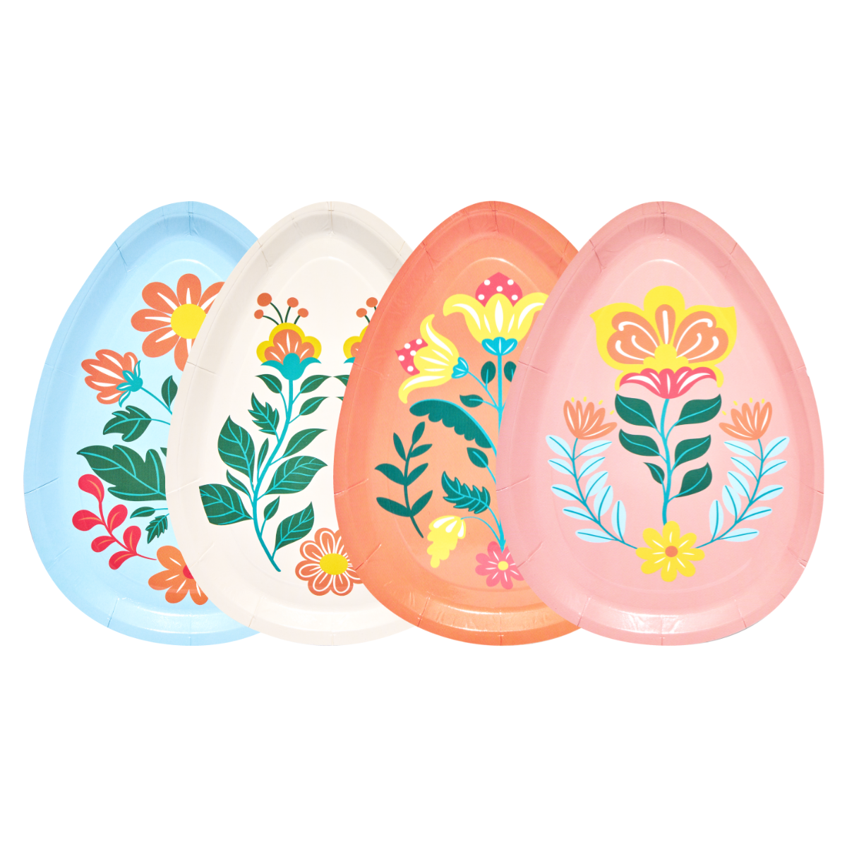 Easter Egg Die-Cut Salad Plates Set of 8 - Colorful Folklore Design Party Dinnerware for Spring Celebrations, Easter Brunch & Holiday Table Decor