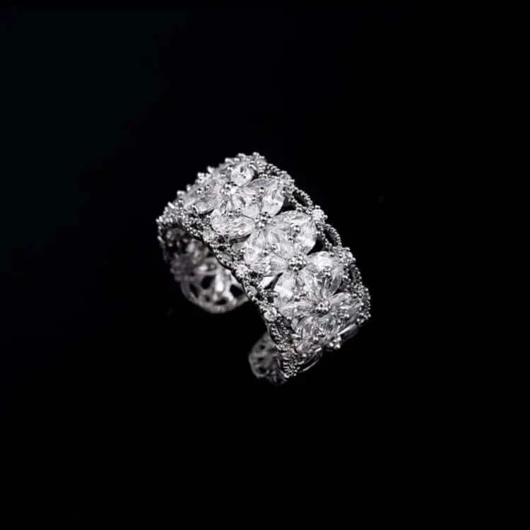 Sparkly Zircon Wide Band Silver Ring for Women | A8558 | Elegant Wedding, Engagement, Party Jewelry Gift