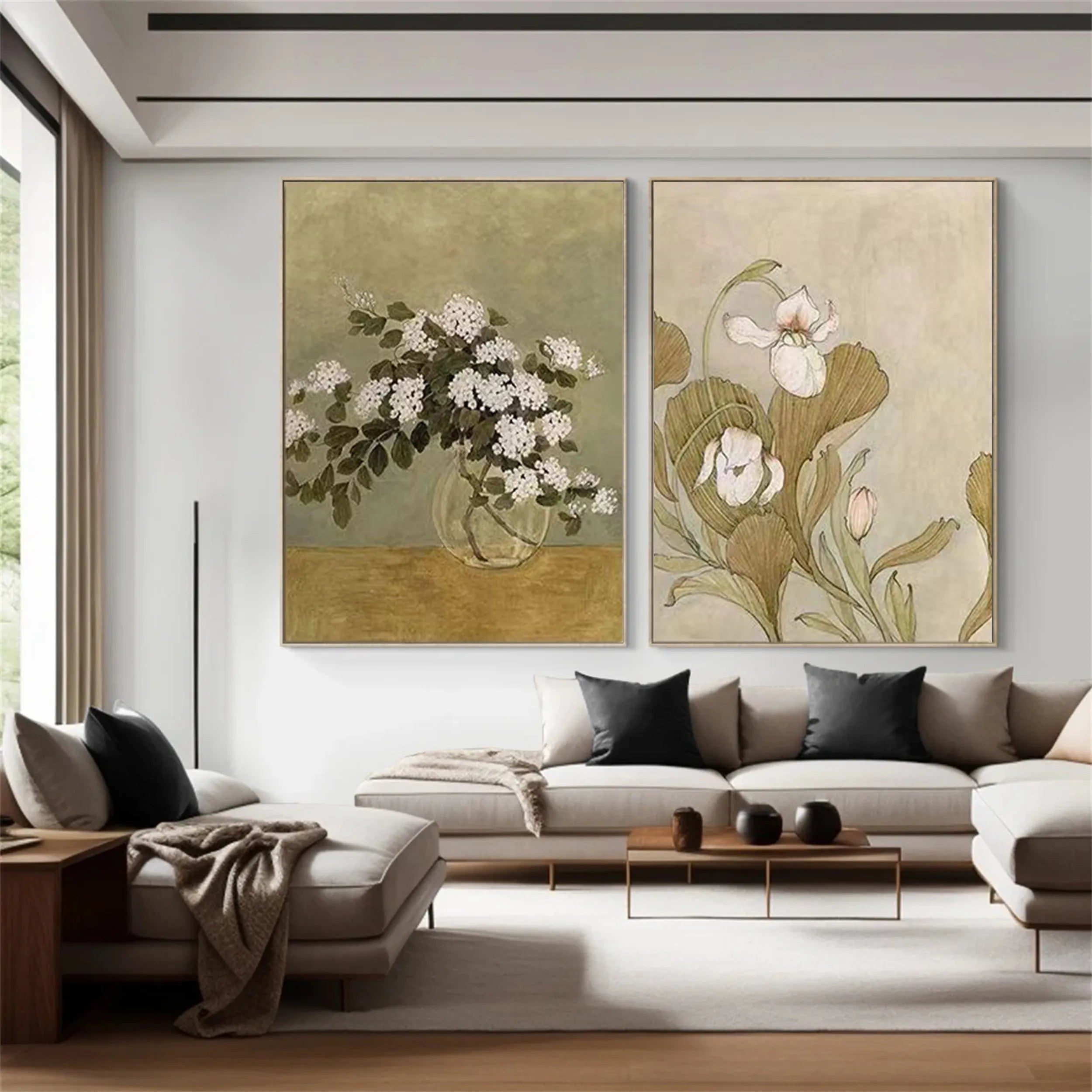 Beautiful Flower and Tree Painting Set of 2 - Wall Art Decor for Living Room, Bedroom & Office | #FT066