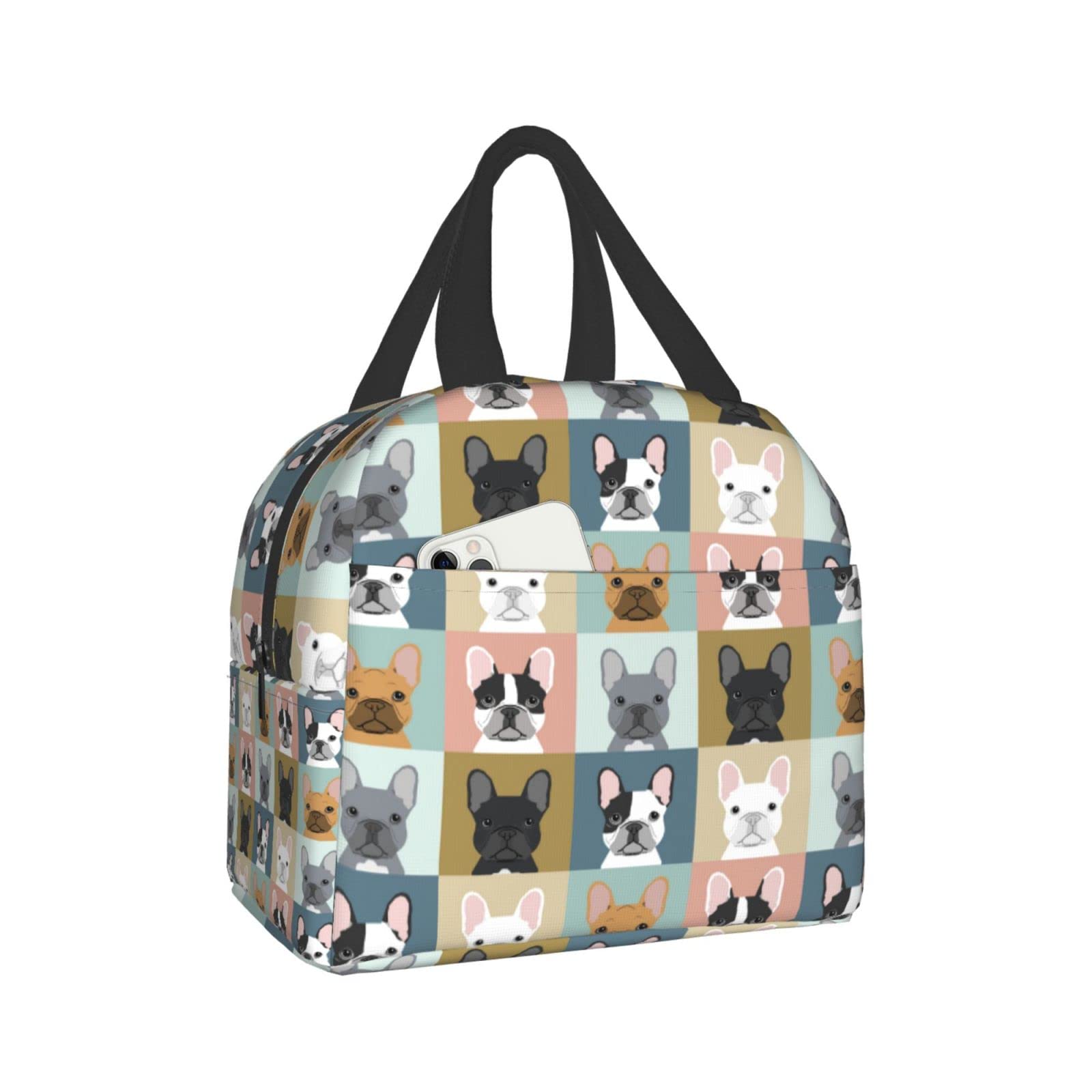 Insulated Lunch Bag for Women - Reusable Thermal Cooler Tote with Front Pocket | Cute French Bulldog Design | Perfect for Work, School, Picnic & Travel | BPA-Free Portable Food Container