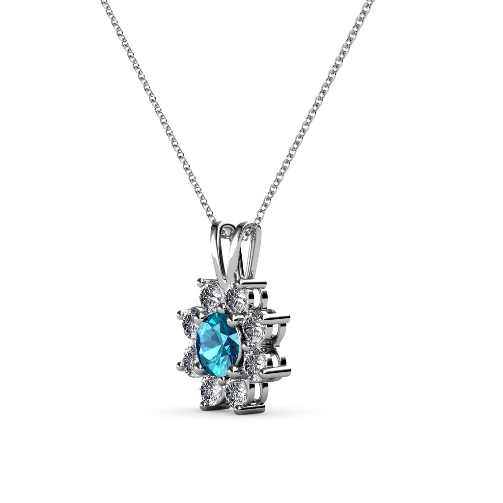 TriJewels 14K Gold London Blue Topaz Floral Halo Pendant Necklace for Women - 1/2 ctw Round Diamond Accents, 18 Inch Chain - Perfect for Weddings, Anniversaries & Special Occasions
