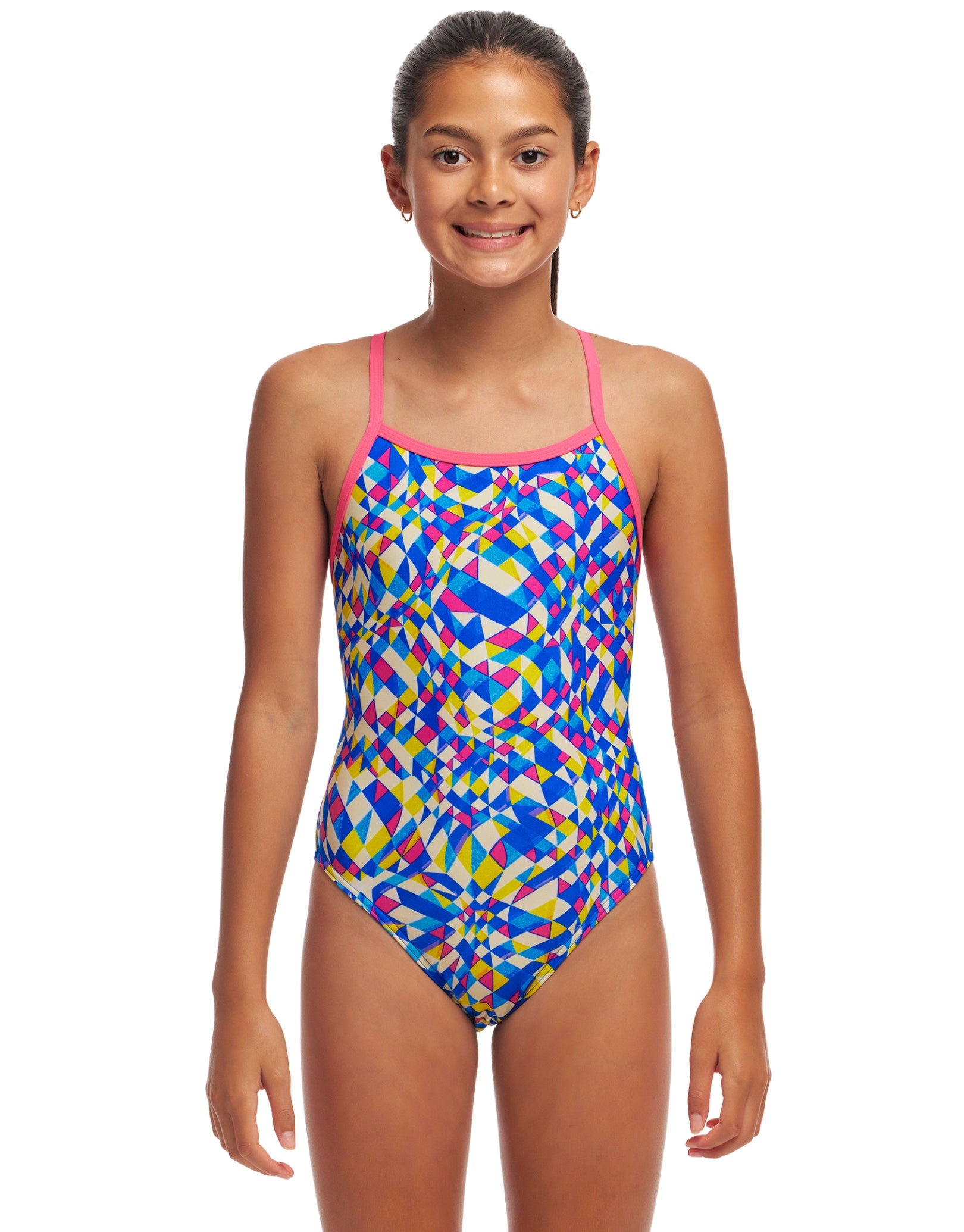 Girls One Shoulder Swimsuit - Trendy Time Warp Design for Summer Beach & Pool Party - Perfect for Swimwear, Vacation & Water Activities