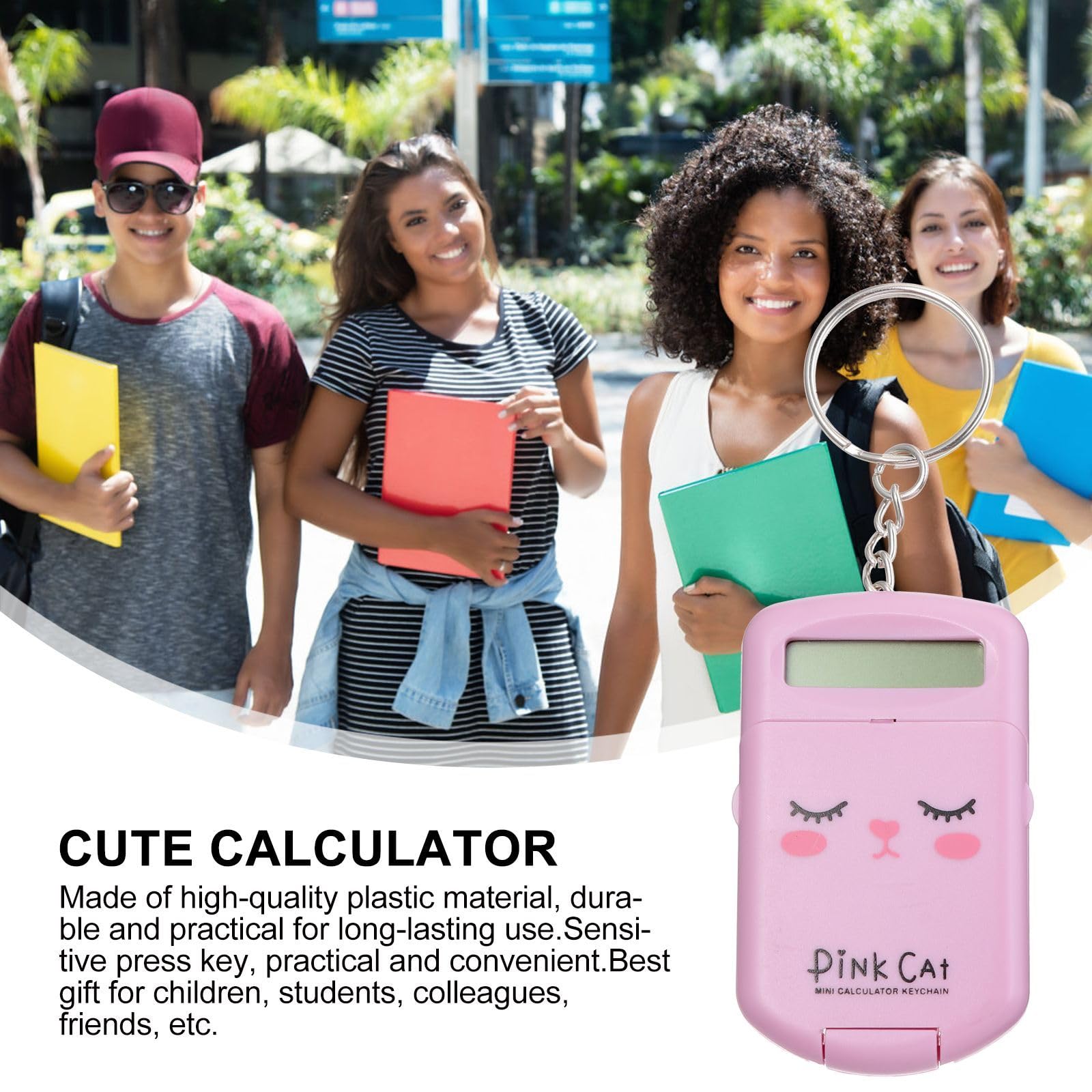 2-Pack Mini Cute Cartoon Keychain Calculator - Portable Electronic Pocket Calculator with Key Ring for Students, Office & School Supplies - Perfect for Backpacks, Keychains & Gifts (Pink)