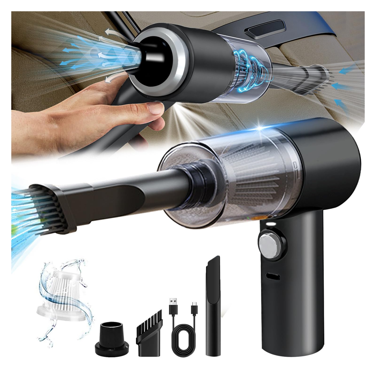 Usloyux 4000Pa Handheld Car Vacuum Cleaner - 2-in-1 Cordless Vacuum with LED Light & Washable Filter | Powerful Portable Vacuum for Car Seats, Home, Office & Pet Hair Cleaning