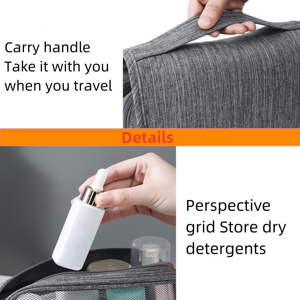 Waterproof Hanging Toiletry Bag for Travel - Large Cosmetic Organizer with Hook for Makeup, Shampoo & Toiletries | Perfect for Camping, Gym & Airplane Carry-on (Black)
