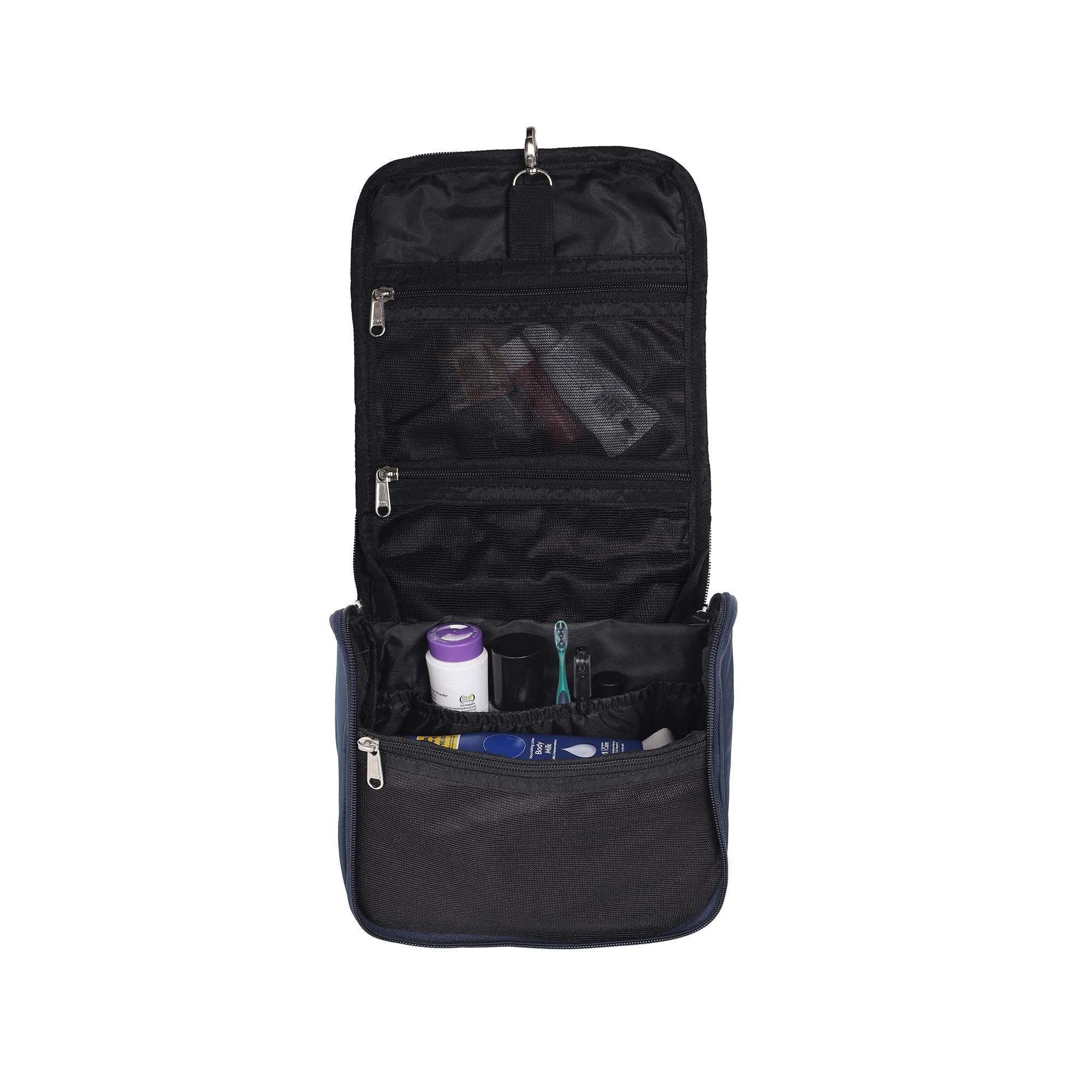 DAFTER Multifunctional Travel Toiletry Bag - Waterproof Makeup Organizer & Cosmetic Case with Hook, Portable Grooming Kit for Women & Men, Perfect for Vacation, Gym, Camping & Business Trips (Blue)