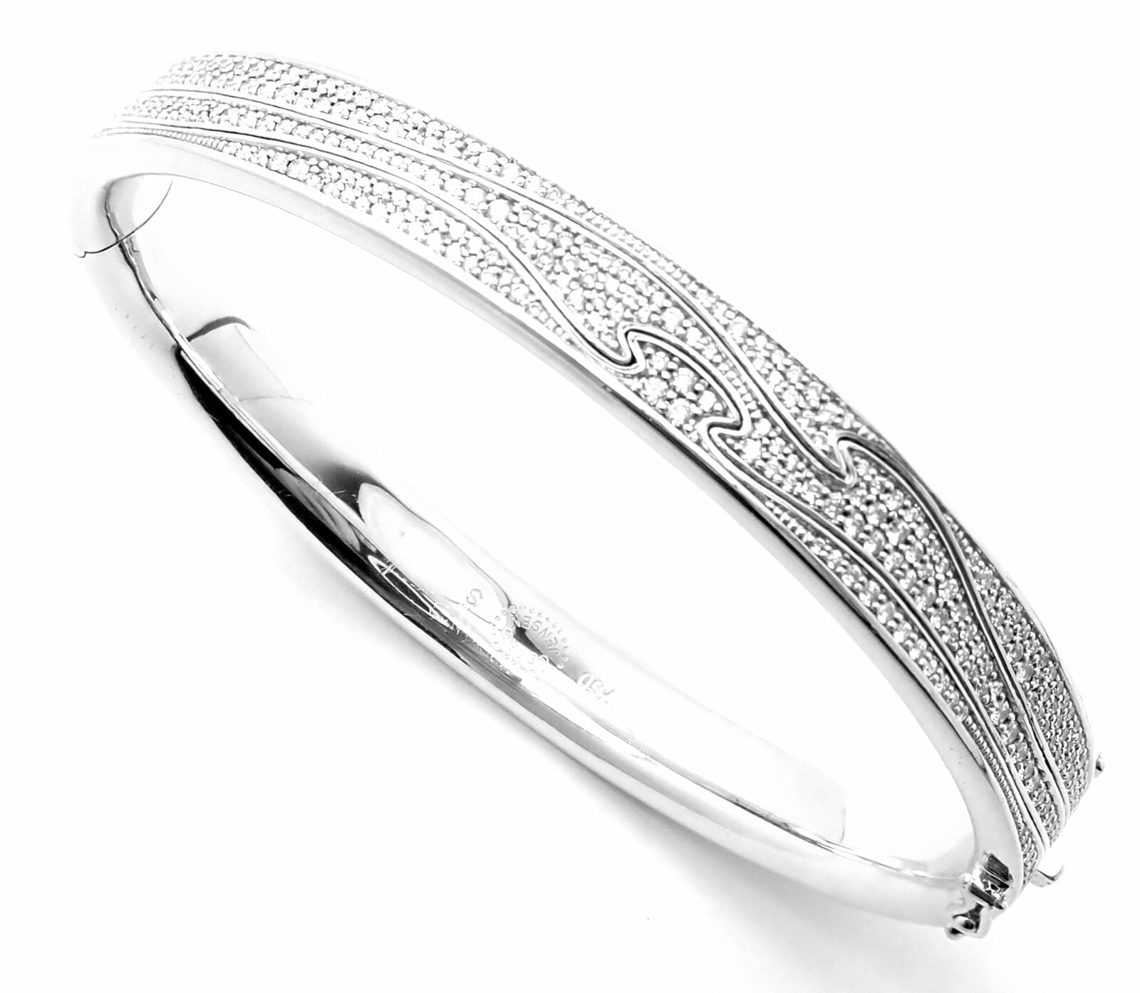 Authentic Georg Jensen Fusion 18k White Gold Pave Diamond Bangle Bracelet - Luxury Jewelry for Women, Perfect for Weddings & Special Occasions