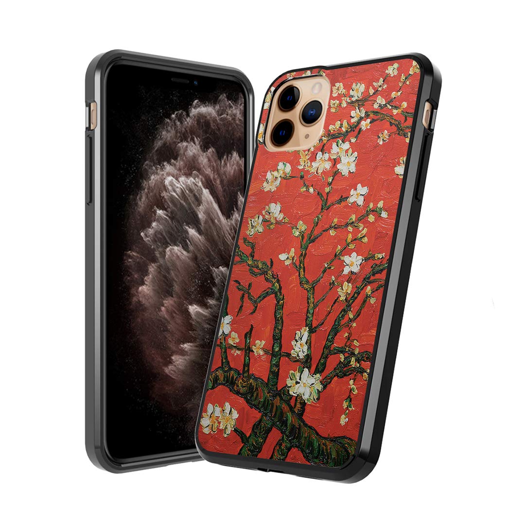 Moriko Cute Fusion Gel iPhone 11 Pro Case - Anti-Scratch Slim Soft Grip Protective Cover for 5.8 Inch Display (Red Almond Blossom Design) | Perfect for Everyday Use, Office & Travel Protection