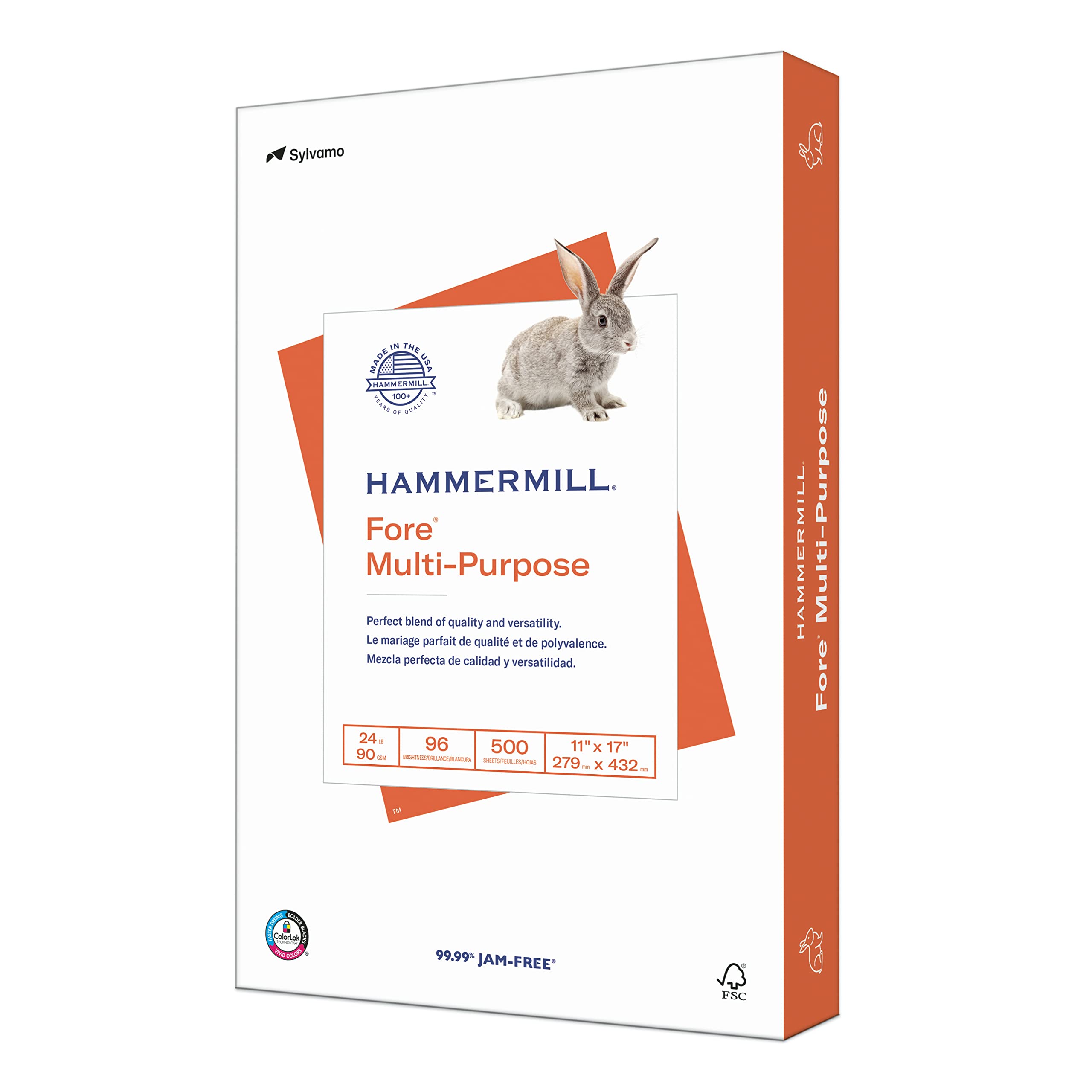 Hammermill 24 lb Premium Multipurpose Copy Paper, 11x17 Inches, 1 Ream (500 Sheets), 96 Bright, Acid-Free, Made in USA – Ideal for Printing, Copying, Office Documents & School Projects