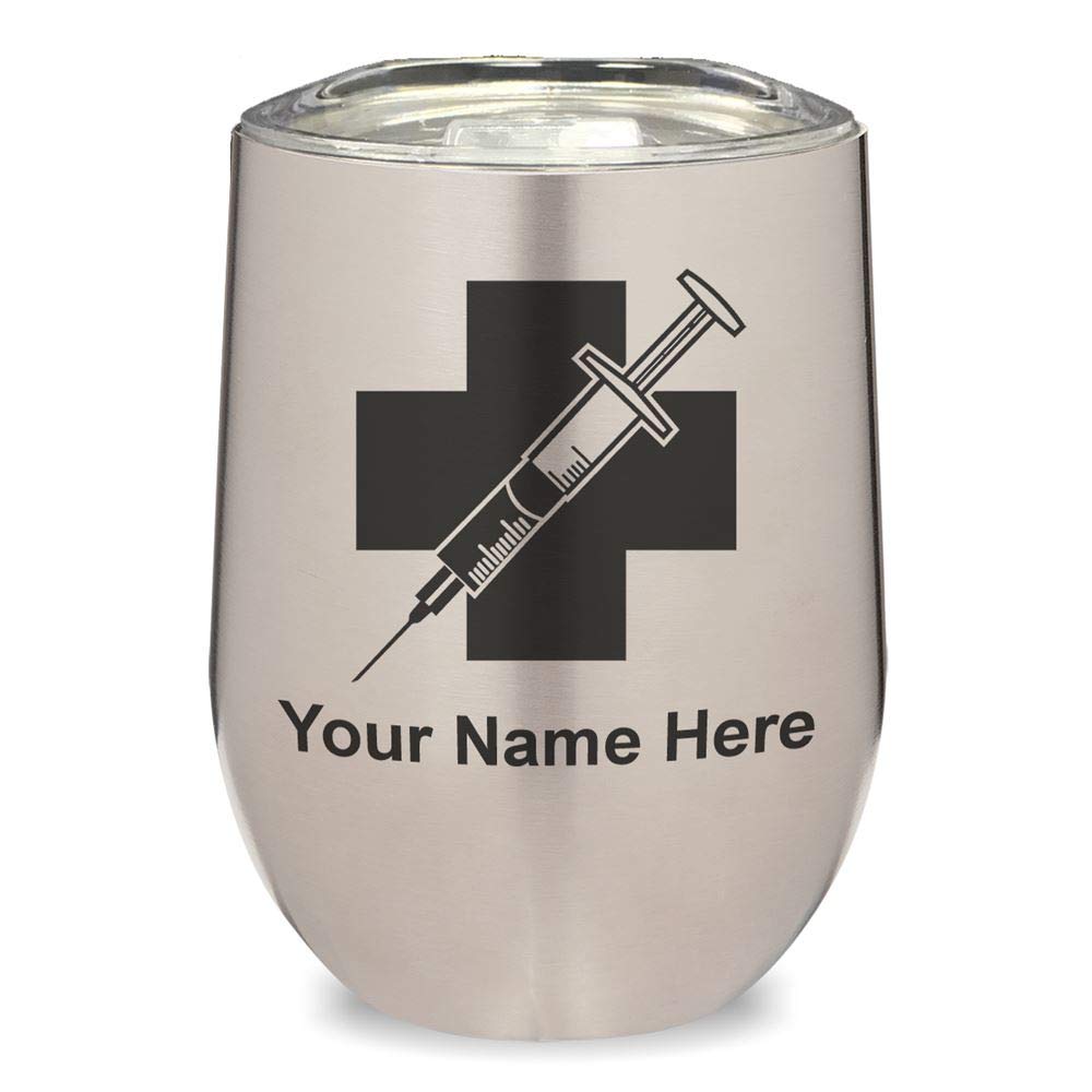 LaserGram Double Wall Insulated Stainless Steel Wine Tumbler with Syringe & Custom Engraving - 20oz Vacuum Sealed Cup for Red/White Wine, Cocktails & Iced Beverages - Perfect for Parties, Weddings & Gifts