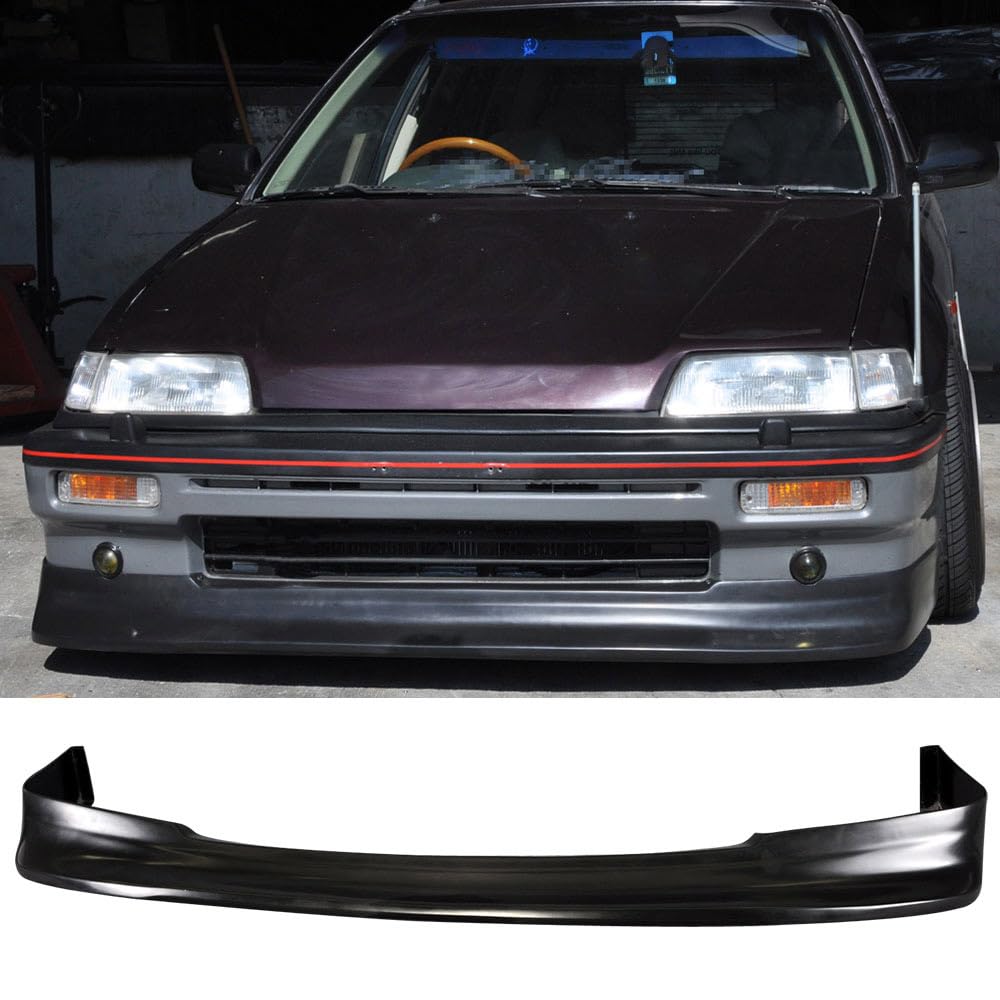 IKON MOTORSPORTS Front Bumper Lip Spoiler - Black Polyurethane Air Dam Chin Diffuser for 1988-1991 Honda Civic (Zenki Z Style) | Enhances Aerodynamics & Sporty Look | Perfect for Street Racing & Car Shows