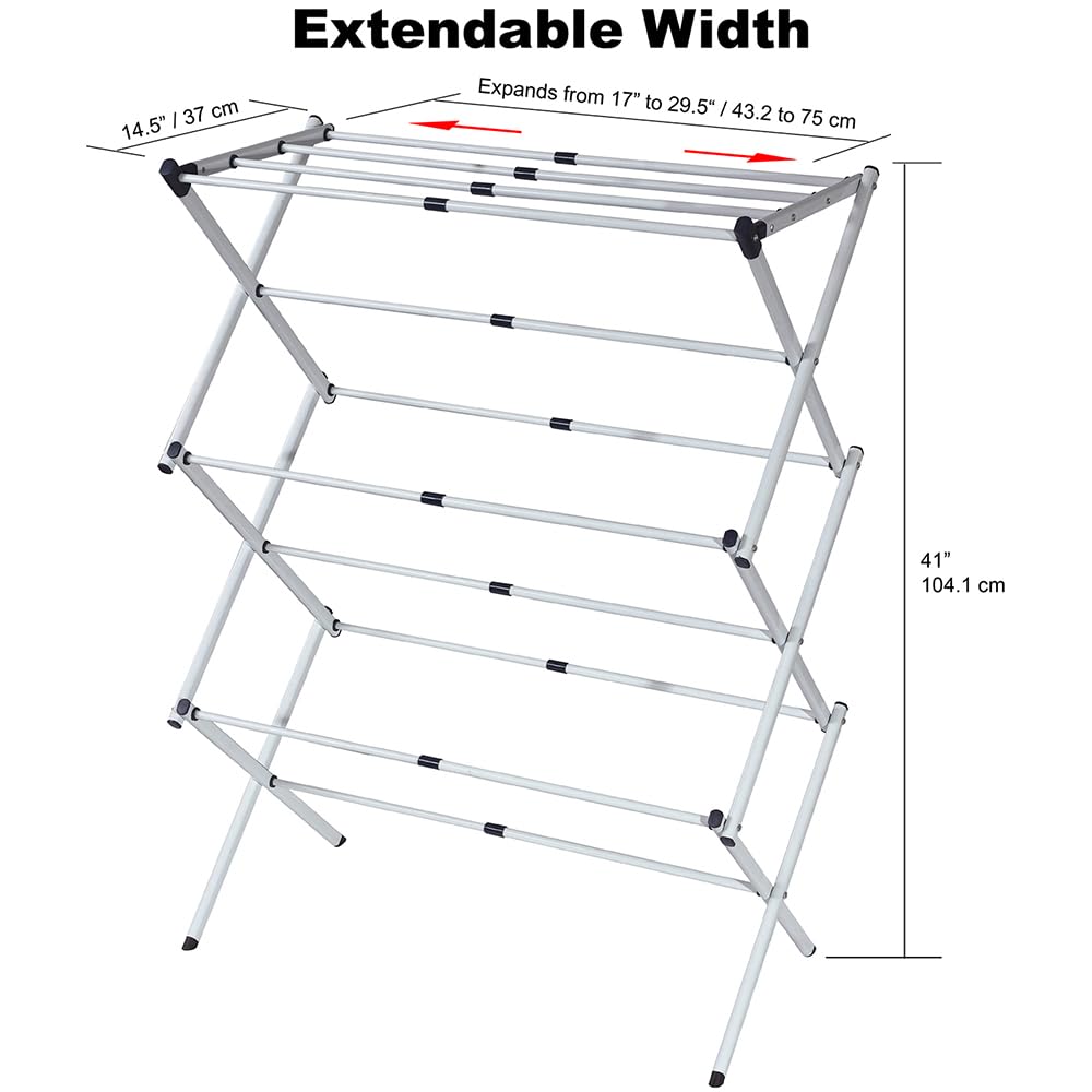 3-Tier Expandable Clothes Drying Rack for Laundry - Space Saving Foldable Garment Organizer for Bedroom, Balcony & Small Apartments