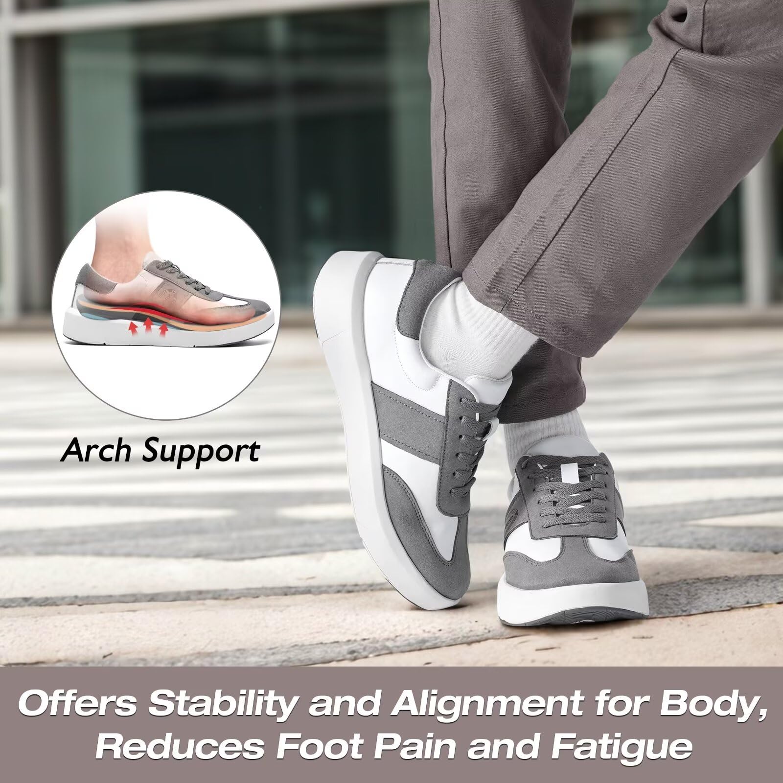 XPACS Men's Orthopedic Leather Dress Sneakers - Comfortable Plantar Fasciitis Arch Support Shoes for Work, Walking & Business Casual | Heel & Foot Pain Relief | Perfect for Office, Travel & Daily Wear