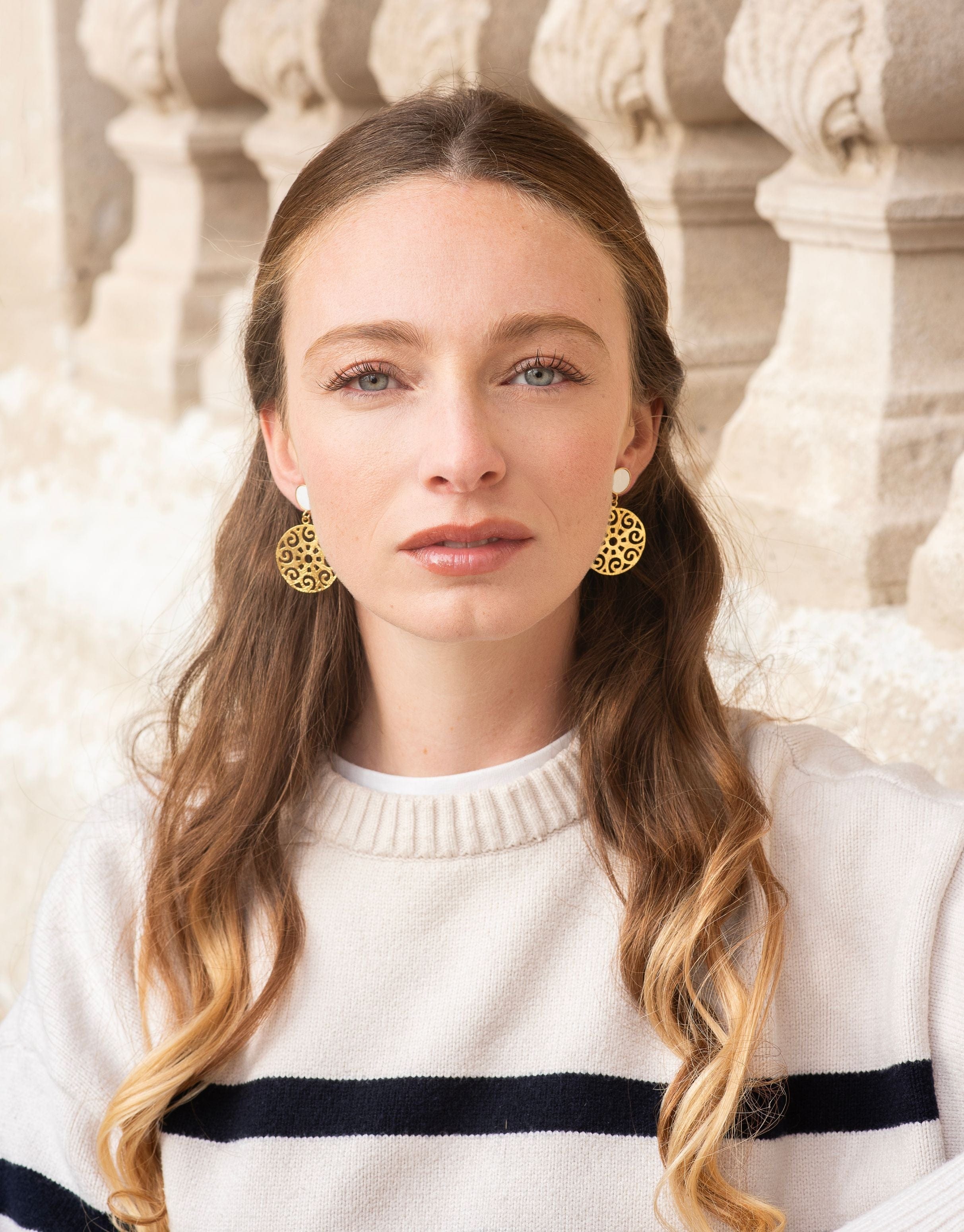 24ct Gold Plated Stud Earrings for Women - Elegant White & Gold Hoop Earrings | Perfect for Weddings, Parties & Everyday Wear