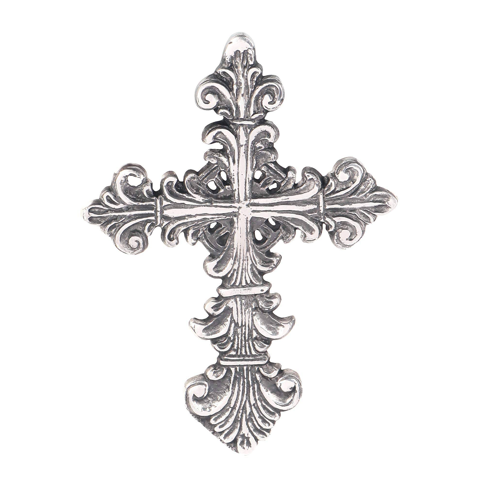 8 Inch Antique Silver and Black Metal Wall Cross - Religious Home Decor & Hanging Wall Art for Bedroom, Living Room, Church - Christian Gift & Spiritual Decorations