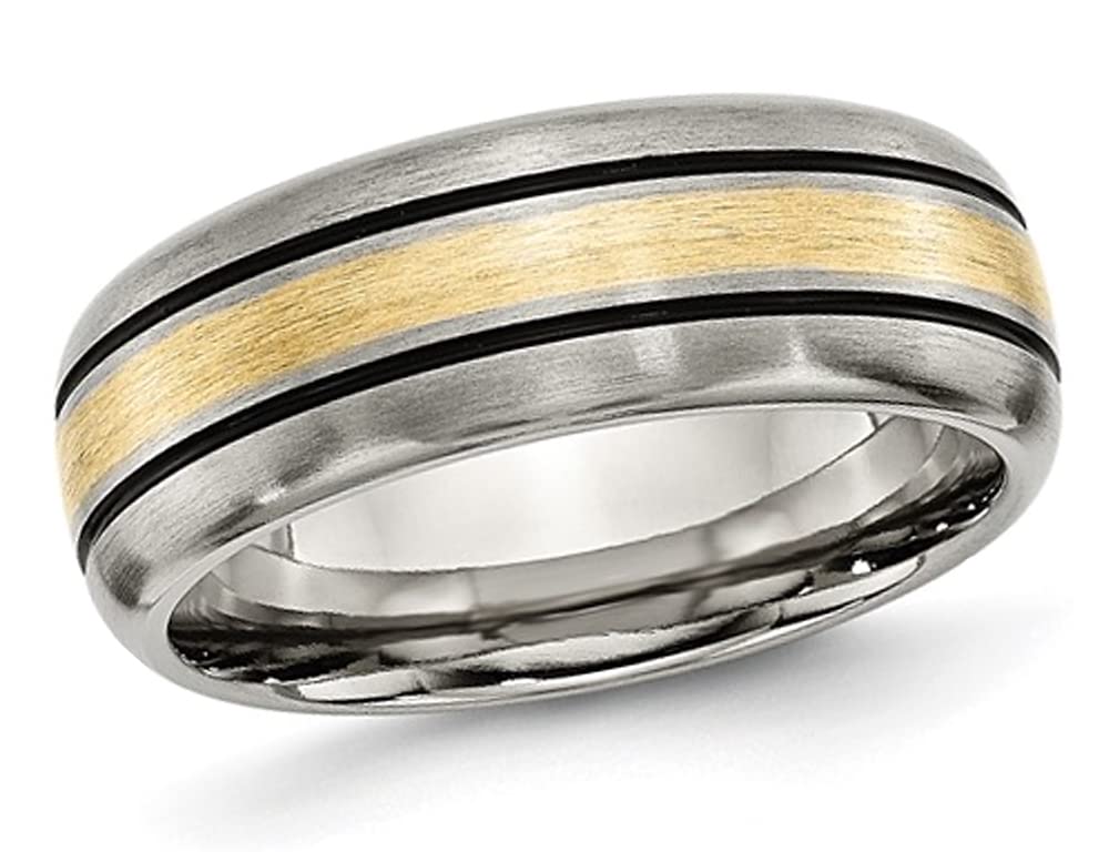 8mm Titanium Wedding Band Ring for Men with 14K Gold Inlay - Durable & Comfortable Wedding Ring for Grooms, Anniversary, and Everyday Wear
